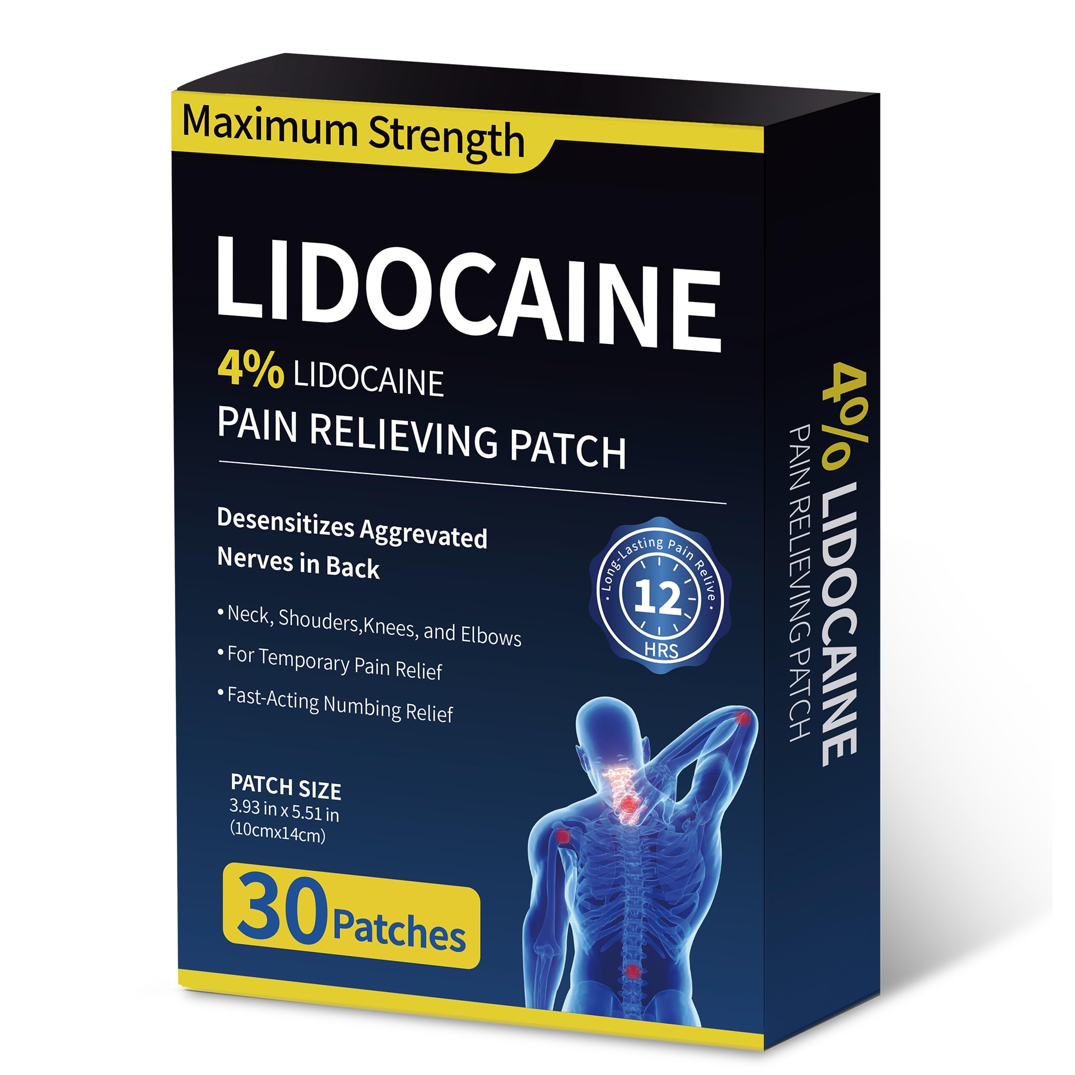 SZLGANG 4% Lidocaine Pain Relief Patches - (Large, 30, Count) Maximum Strength Relief for Back, Neck, Shoulder, Joint & Muscle Pain, 3.9”x 5.5”-03CCD SZLGANGAu supplements