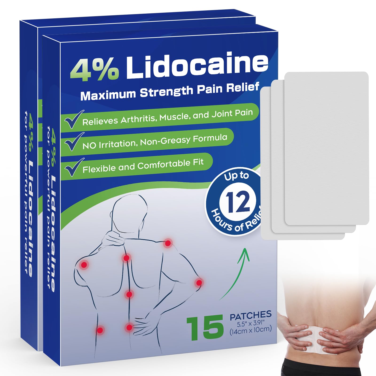 Uposiut 4% Lidocaine Pain Relief Patches 30 Count – Maximum Strength, 12 Hour Long Lasting, Flexible & Low Odor, for Back, Neck, Knee & Shoulder - 002AB UposiutAu supplements