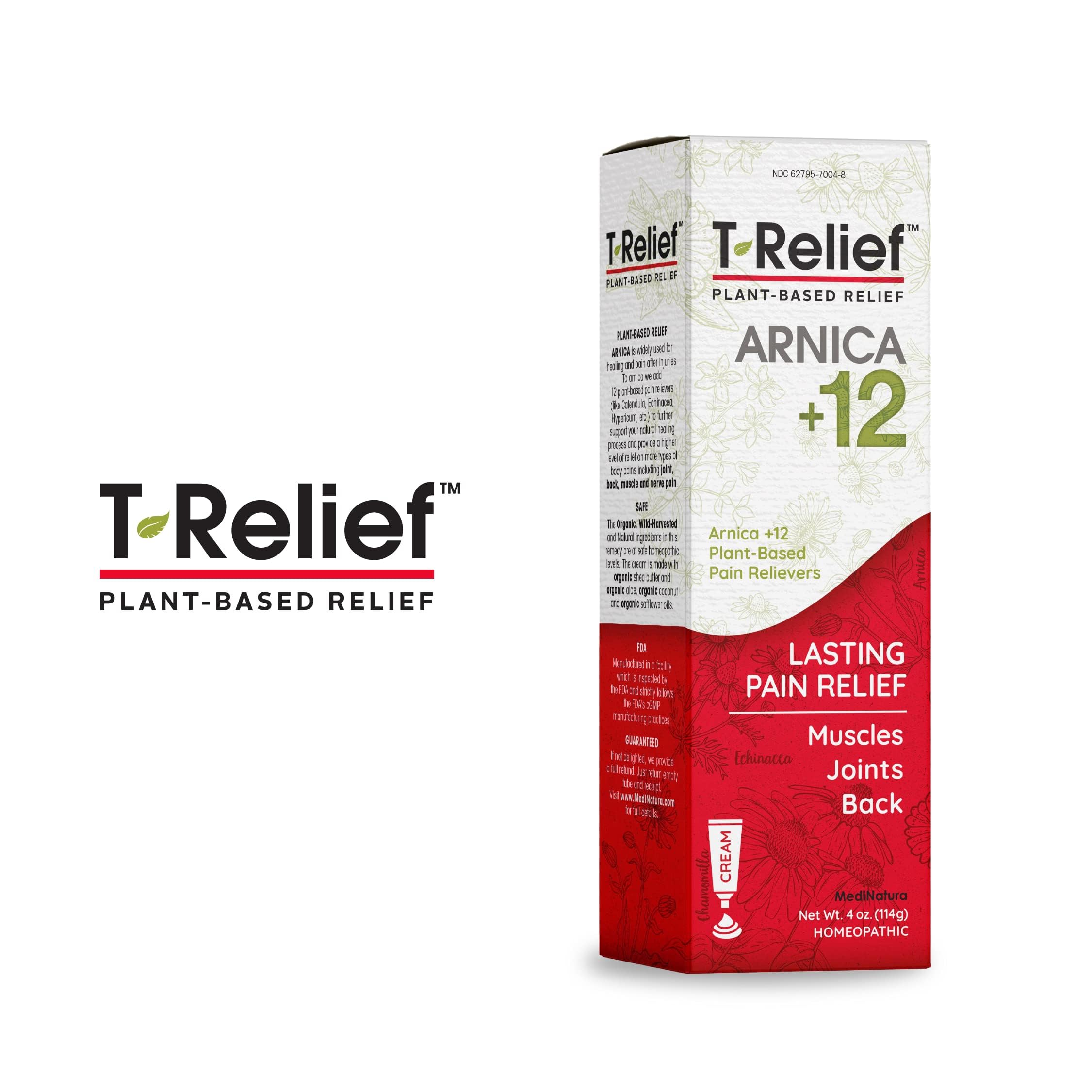T-Relief Arnica +12 Cream Natural Actives for Back Pain Joint Soreness Muscle Aches & Stiffness, Whole Body Fast Acting Relief for Women & Men - 4 oz MediNaturaAu supplements