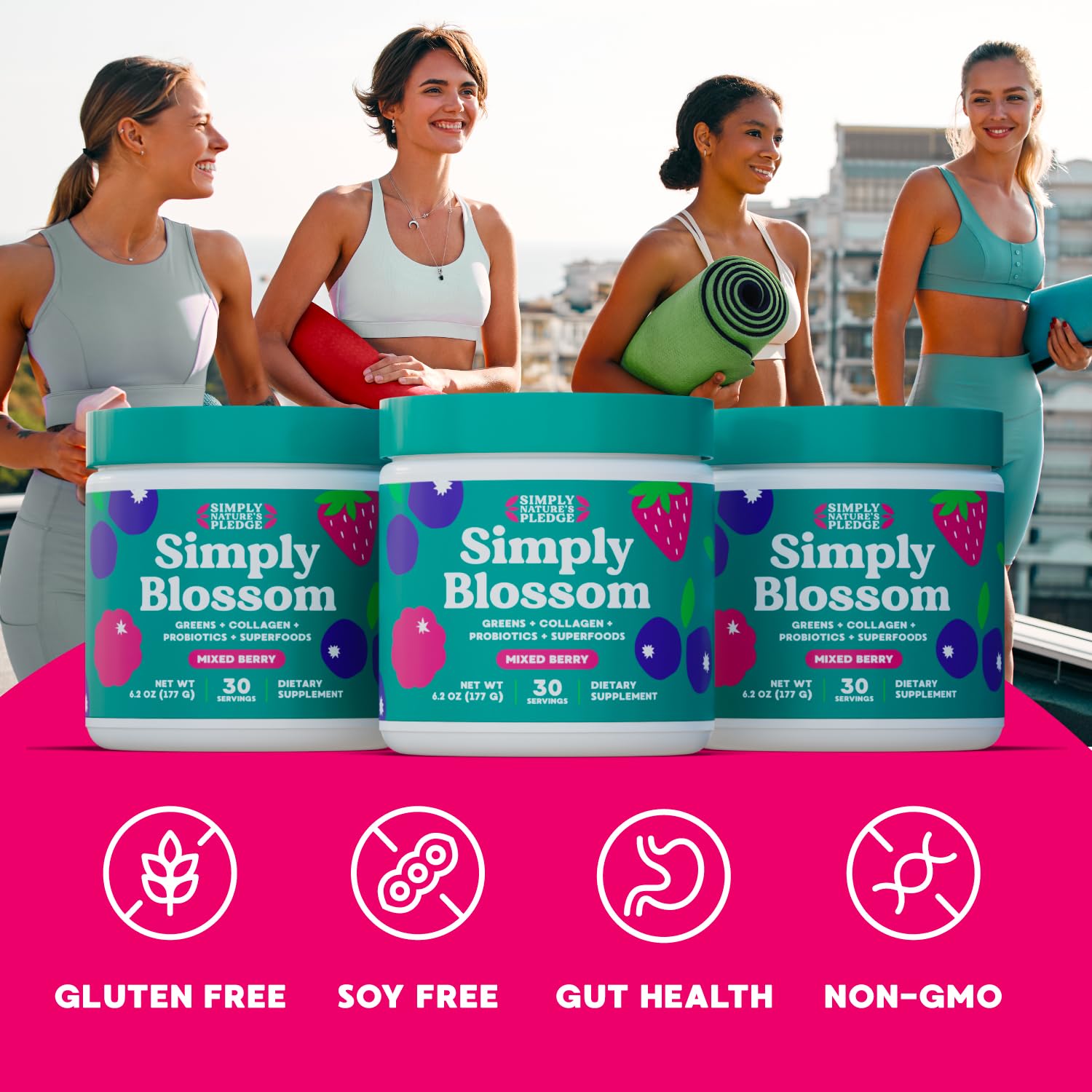 Simply Blossom Nutrition - Daily Greens & Superfood Powder + Collagen + Probiotics for Women's Digestive Health & Bloating Relief. Help Your Health Bloom - 2 Month Supply Simply Nature's PledgeAu supplements