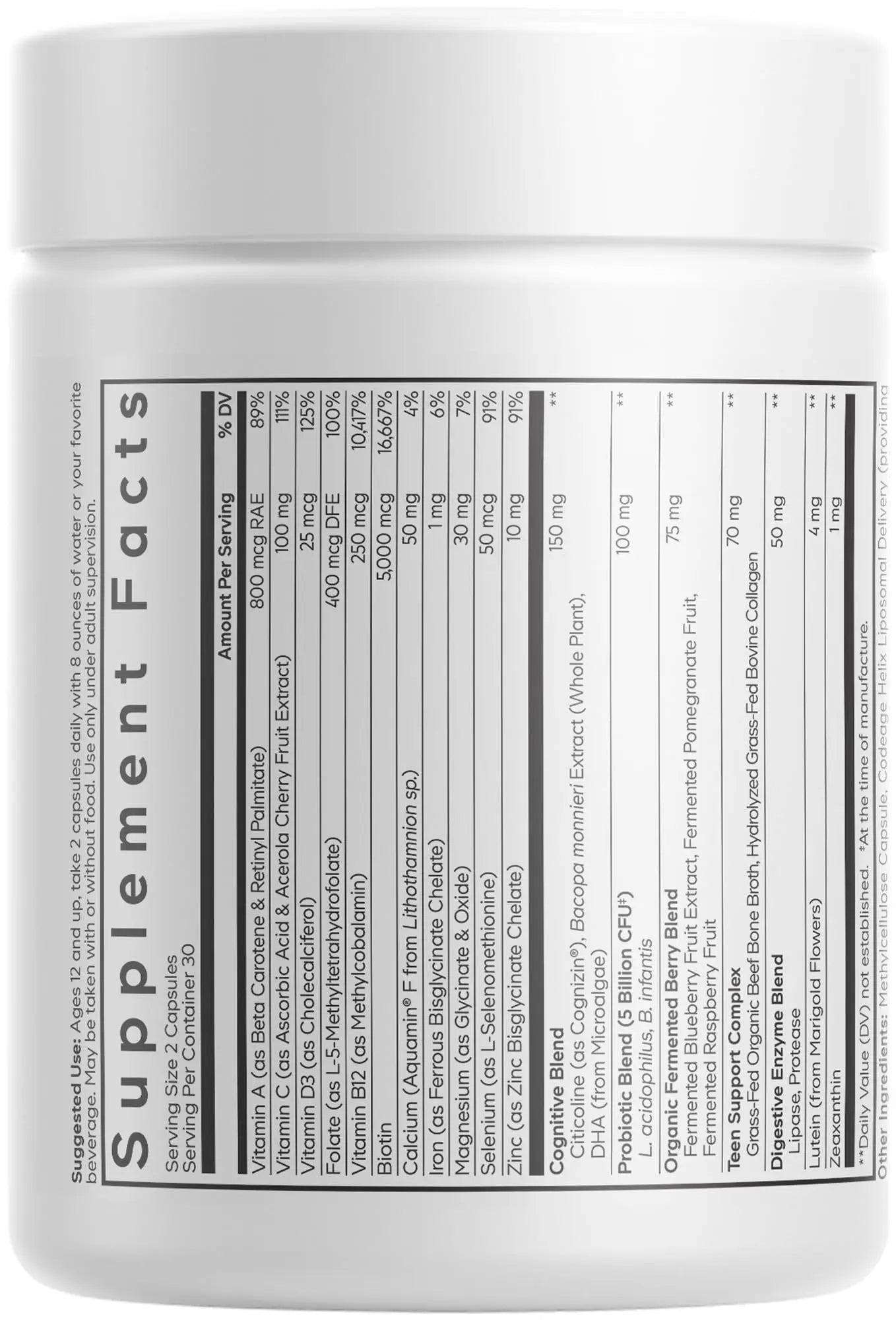 Codeage Teen Multivitamin+ Platinum Supplement - Vitamins A, C, D3, E, K2, B6, B12, Minerals, Probiotics, Citicoline CodeageAu supplements