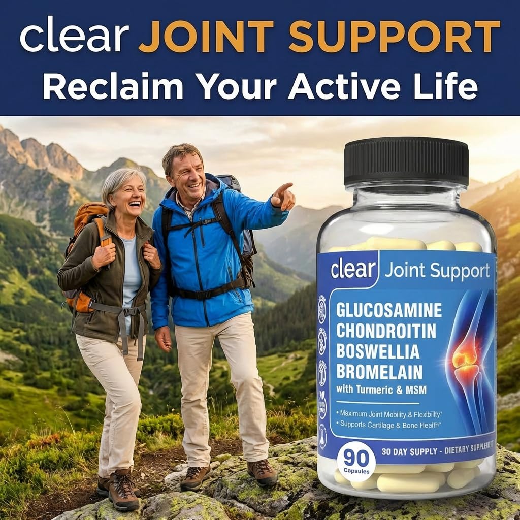 Clear Joint Support - 1500mg Glucosamine Chondroitin MSM - 8 in 1 Joint Health Supplement with Turmeric and Boswellia for Men & Women, Knee, Hip & Back Support, Made in USA, 90 Capsules Clear ProbioticsAu supplements