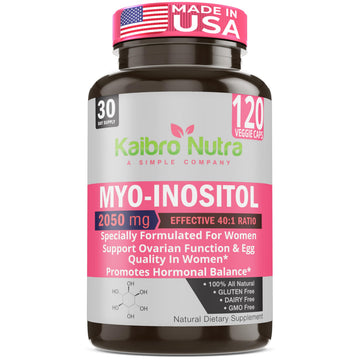 Kaibro Nutra Myo-Inositol Supplement, Myo-Inositol & D-Chiro Inositol 40:1 Ratio, Hormone Balance & Ovarian Support for Women with Vitamin B8, 2050mg, Vegan, Non-GMO Capsules 120 Count Kaibro NutraAu supplements