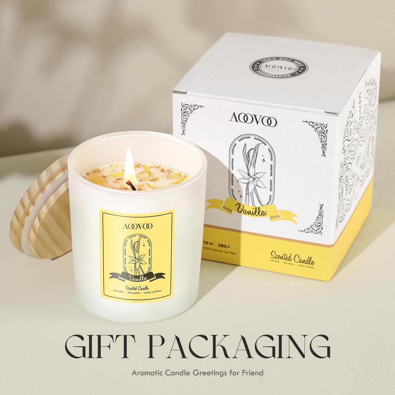 Vanilla Soy Candles Gift for Women - Aromatherapy Candle with Crystals Inside, 10oz Natural Soy Wax Candles AOOVOOAu supplements