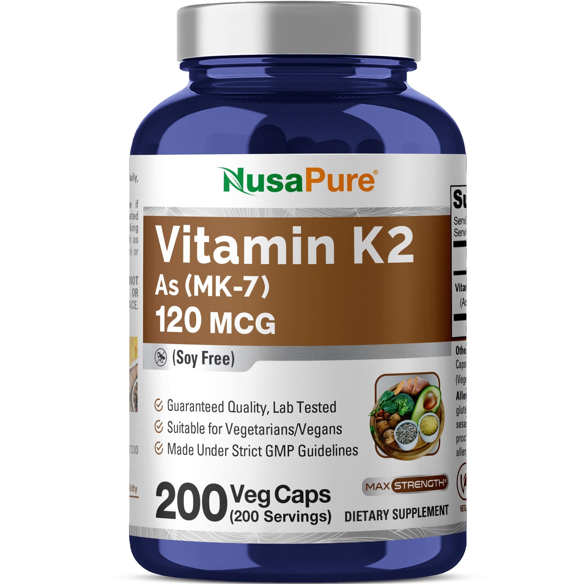NusaPure Vitamin K2 MK7 120 mcg 200 Veggie Caps (Soy Free, Non-GMO, Vegan) NusaPureAu supplements