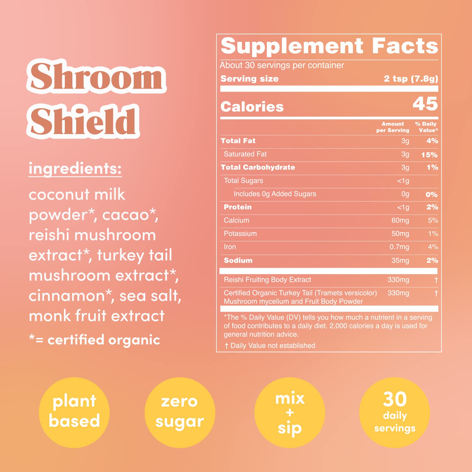 GOLDE Shroom Shield - Plant Based Superfood Blend w/Turkey Tail Mushroom & Reishi Mushroom Extract - Stress Defense - Antioxidants & Prebiotics - Vegan, Keto, & Sugar-Free Hot Cocoa - 30 Servings GOLDEAu supplements
