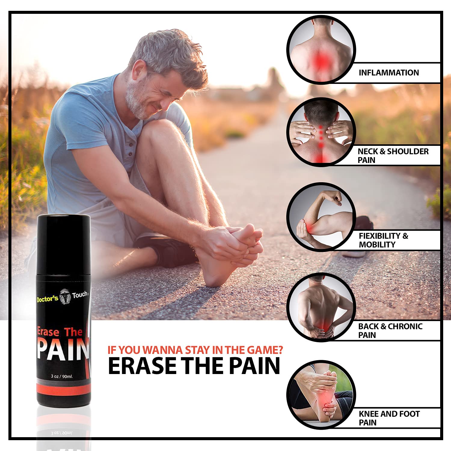 Doctor's Touch Erase The Pain Relief Roll On - Fast Acting Topical Pain Relief Roll On for Nerves, Joints, All Muscle Soreness and Discomfort - Roll on Muscle Pain Relief Doctor's TouchAu supplements