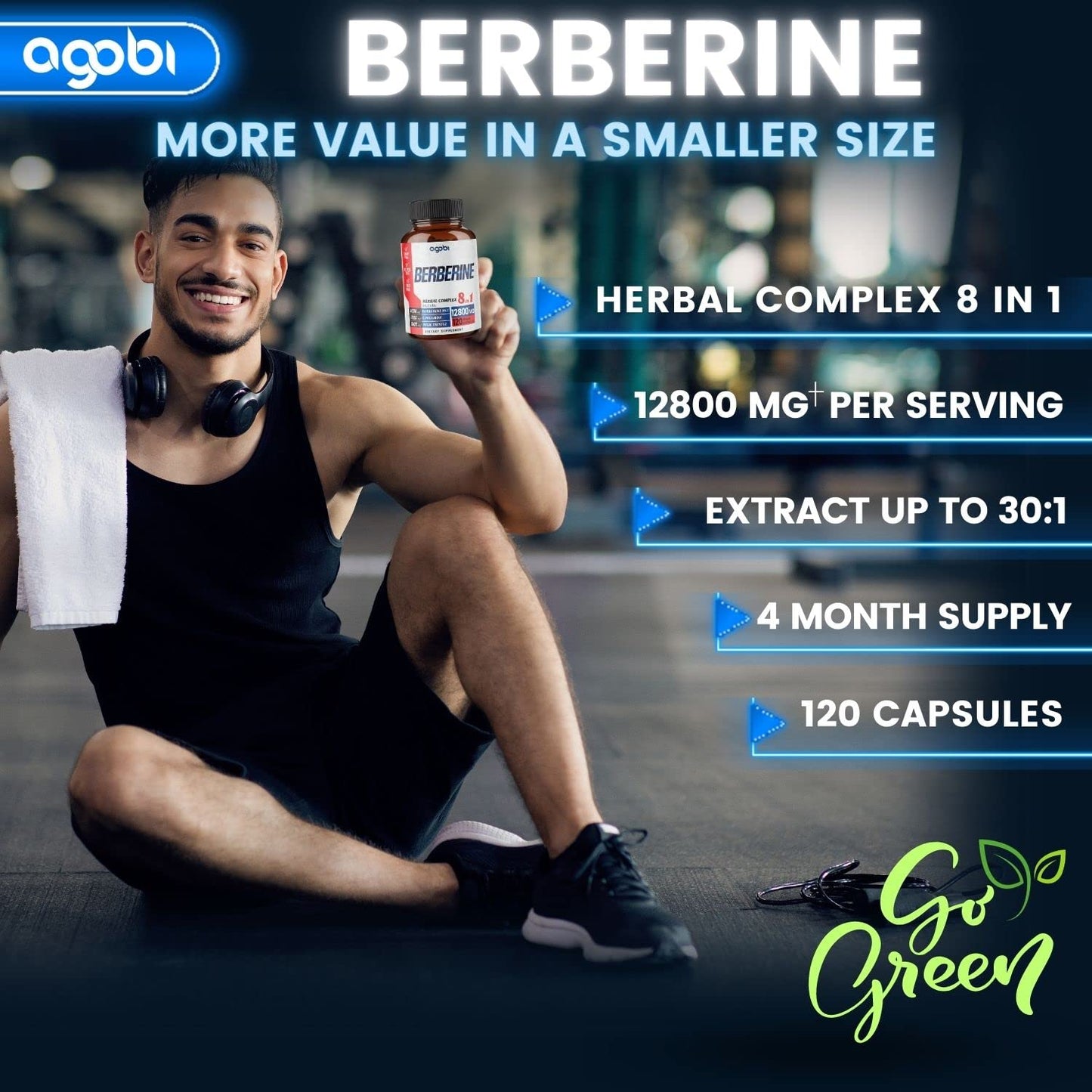 120 Capsules - Berberine Supplement 12800mg with Ceylon, Milk Thistle, Turmeric agobiUS supplements