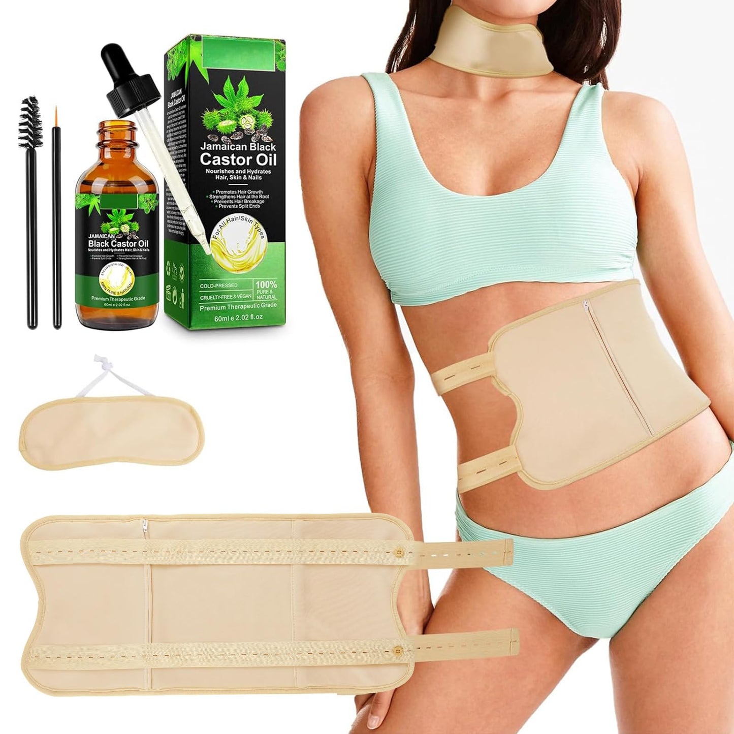Jamaican Black Castor Oil (2.02 fl oz) with Reusable Castor Oil Pack Wrap, Adjustable Castor UqrjyfiyUS supplements