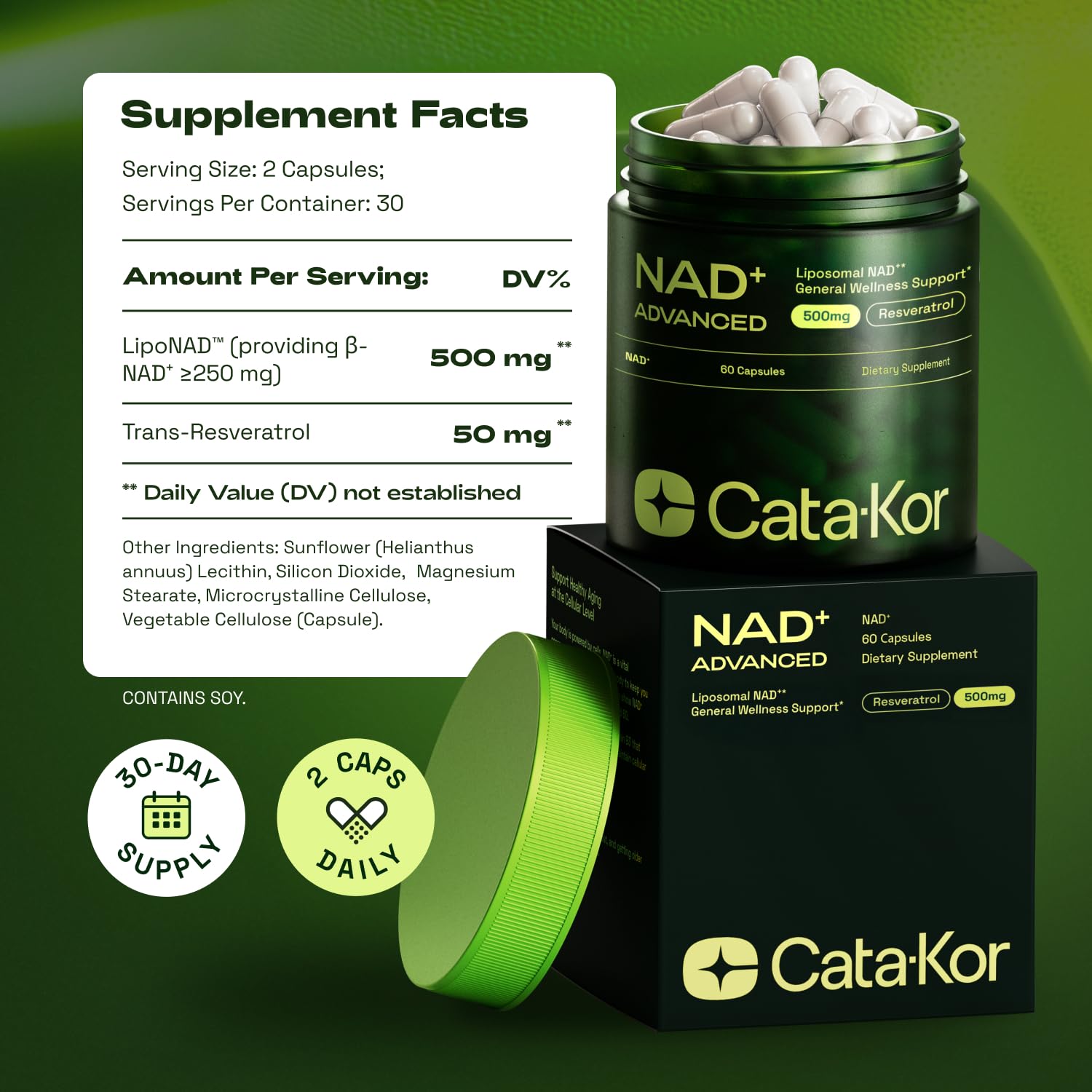 Cata-Kor Liposomal NAD Supplement with Resveratrol – NMN Supplement Alternative – Third-Party Tested – 30-Day Supply – Advanced NAD+ Resveratrol Cata-KorAu supplements
