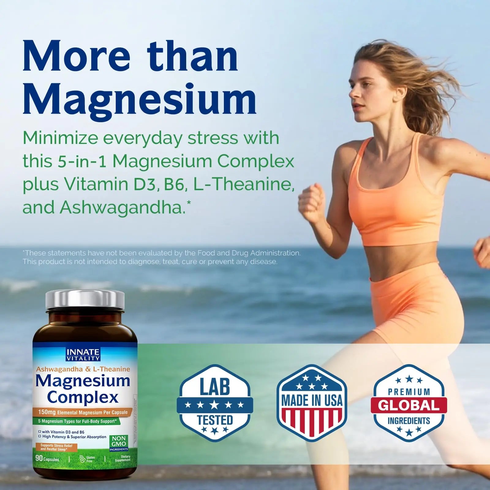 Innate Vitality Magnesium Complex, Magnesium Glycinate Citrate Malate Taurate with Ashwagandha L-Theanine Vitamin D3 & B6, High Absorption, Full Spectrum, Bones Stress Sleep Support, 90 caps Innate Vitalitynz supplements