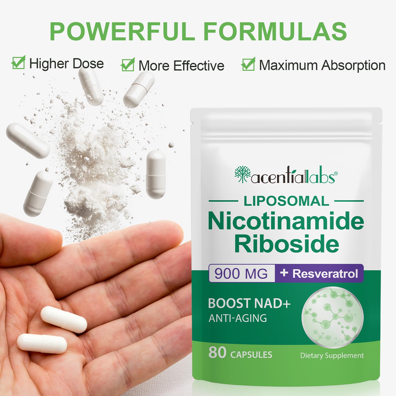 XINSZLIN NAD Supplement, NAD+ Nicotinamide Riboside Resveratrol 900mg, Dietary Supplement for Healthy Cellular Function, NAD+ Fuels Cellular Defense and Cctivates Anti-Aging Genes 80 Capsules XINSZLINAu supplements