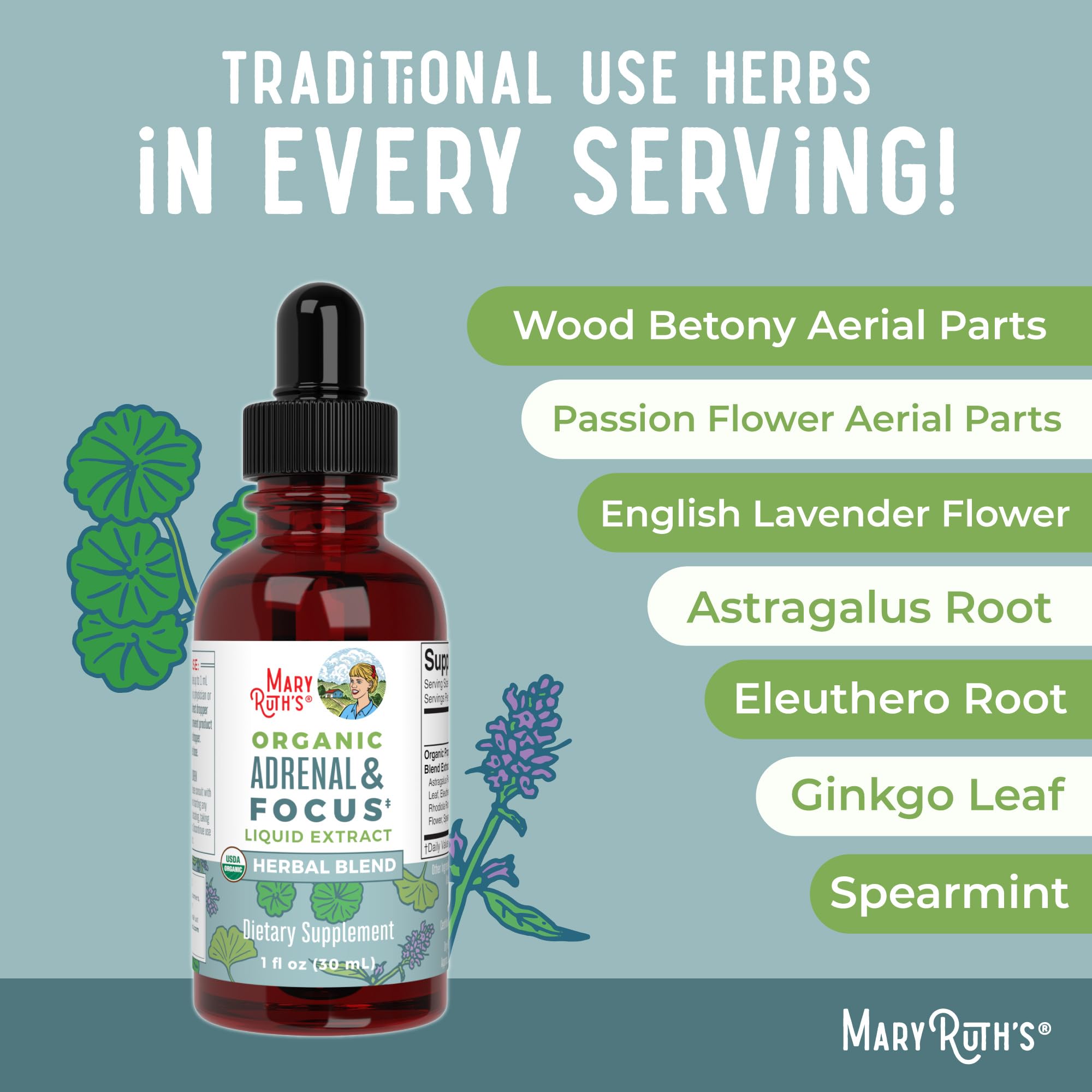 MaryRuth Organics - USDA Organic Brain Nootropic Supplement for Adults with Ginkgo Biloba & Astragalus | Focus & Adrenal Support | Brain & Memory Drops | Vegan | Non-GMO | Gluten Free | 30 Servings MARYRUTH'SUS supplements