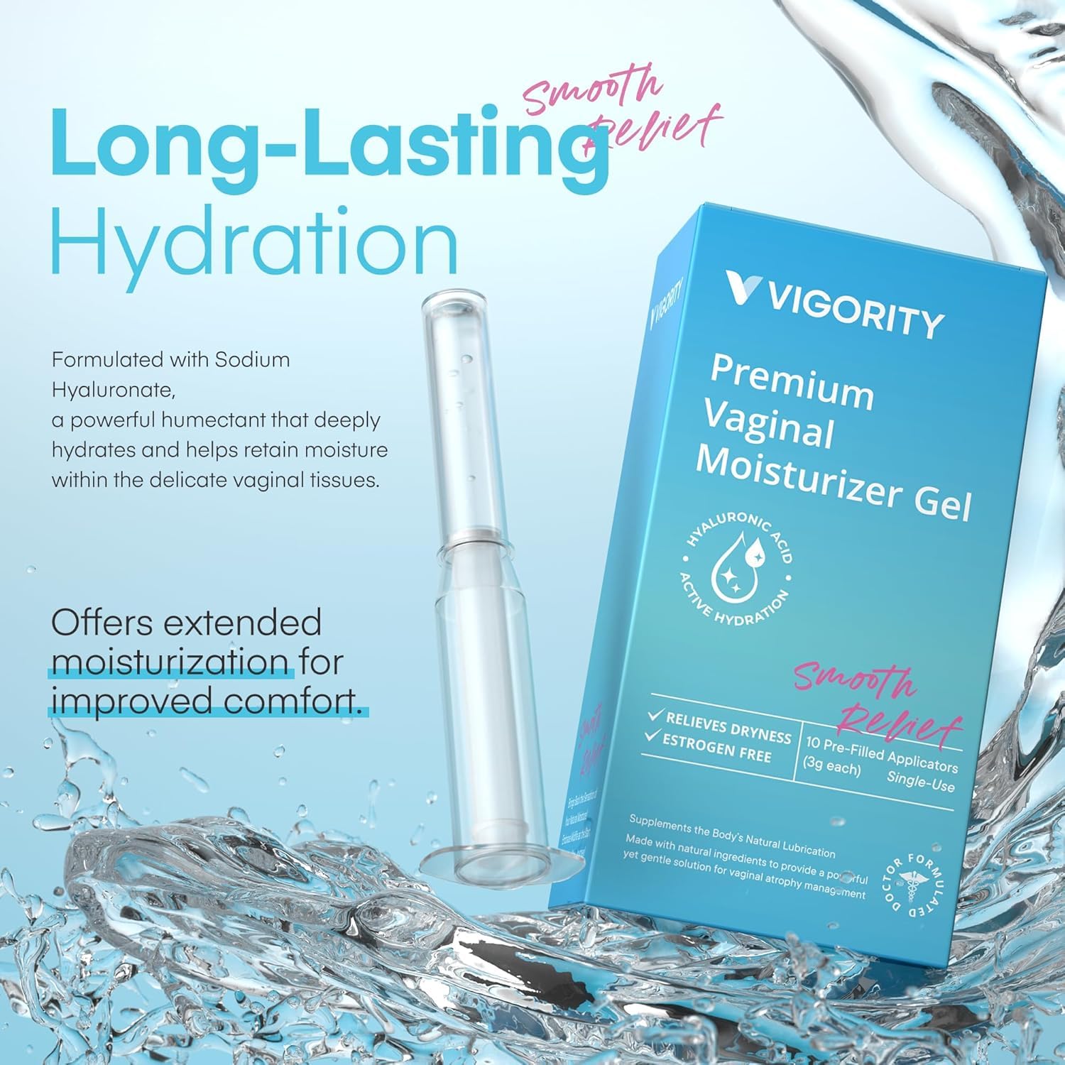 Vigority Vaginal Moisturizer Gel: Long Lasting Relief for Vaginal Dryness, Irritation & Intimate Discomfort with Hyaluronic Acid & Vitamin E – Hormone-Free Feminine Care – 10 Pre-Filled Applicators VigorityAu supplements