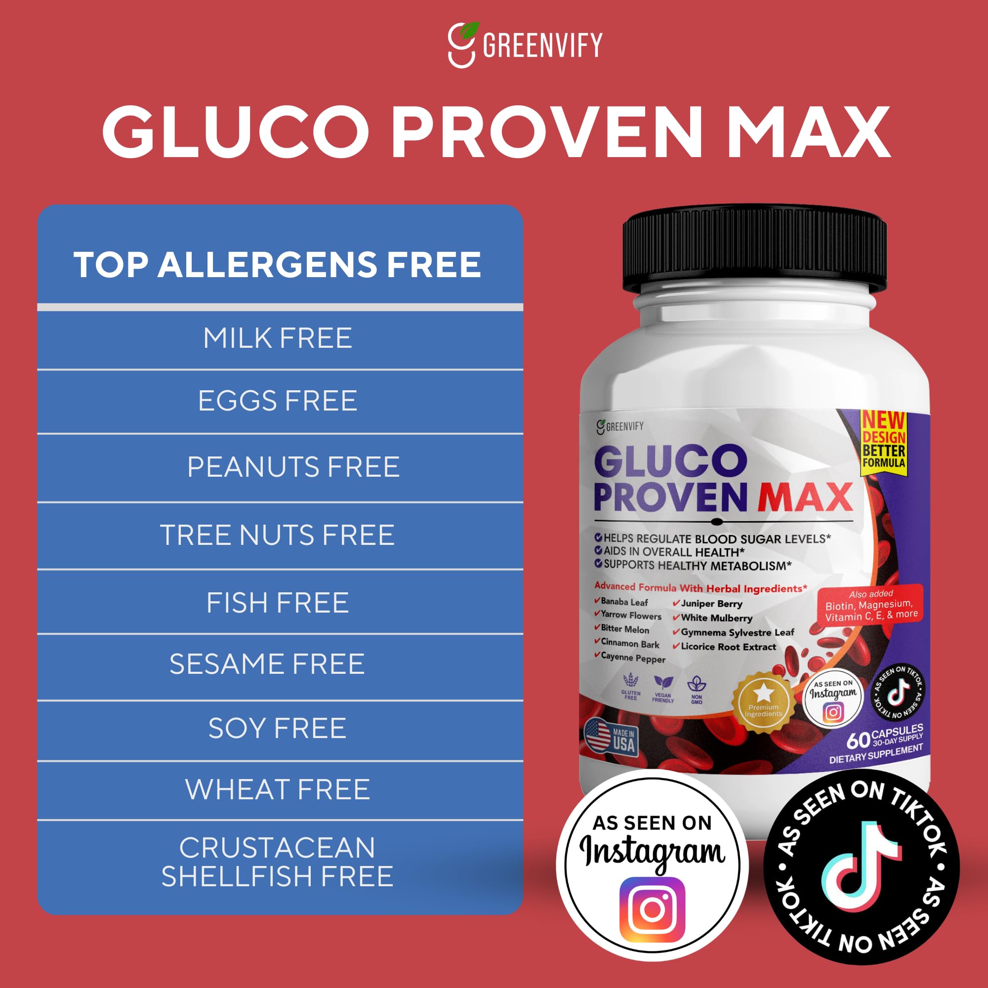 GREENVIFY Gluco Proven Max – Daily Wellness Support Supplement with Vitamins, Minerals, and Herbs – Chromium, Magnesium, Banaba, Bitter Melon, and Zinc – Non-GMO, Gluten-Free – 60 Capsules GREENVIFYAu supplements