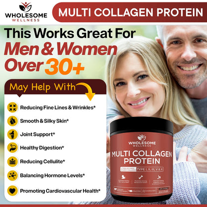 Multi Collagen Protein Powder Hydrolyzed (Type I II III V X) Grass-Fed All-in-One Super Wholesome WellnessUS supplements