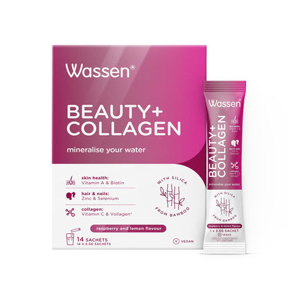 Wassen Beauty and Collagen - Plant-Based Vegan Collagen - 14 Raspberry & Lemon Flavoured Sachets WassenUS supplements