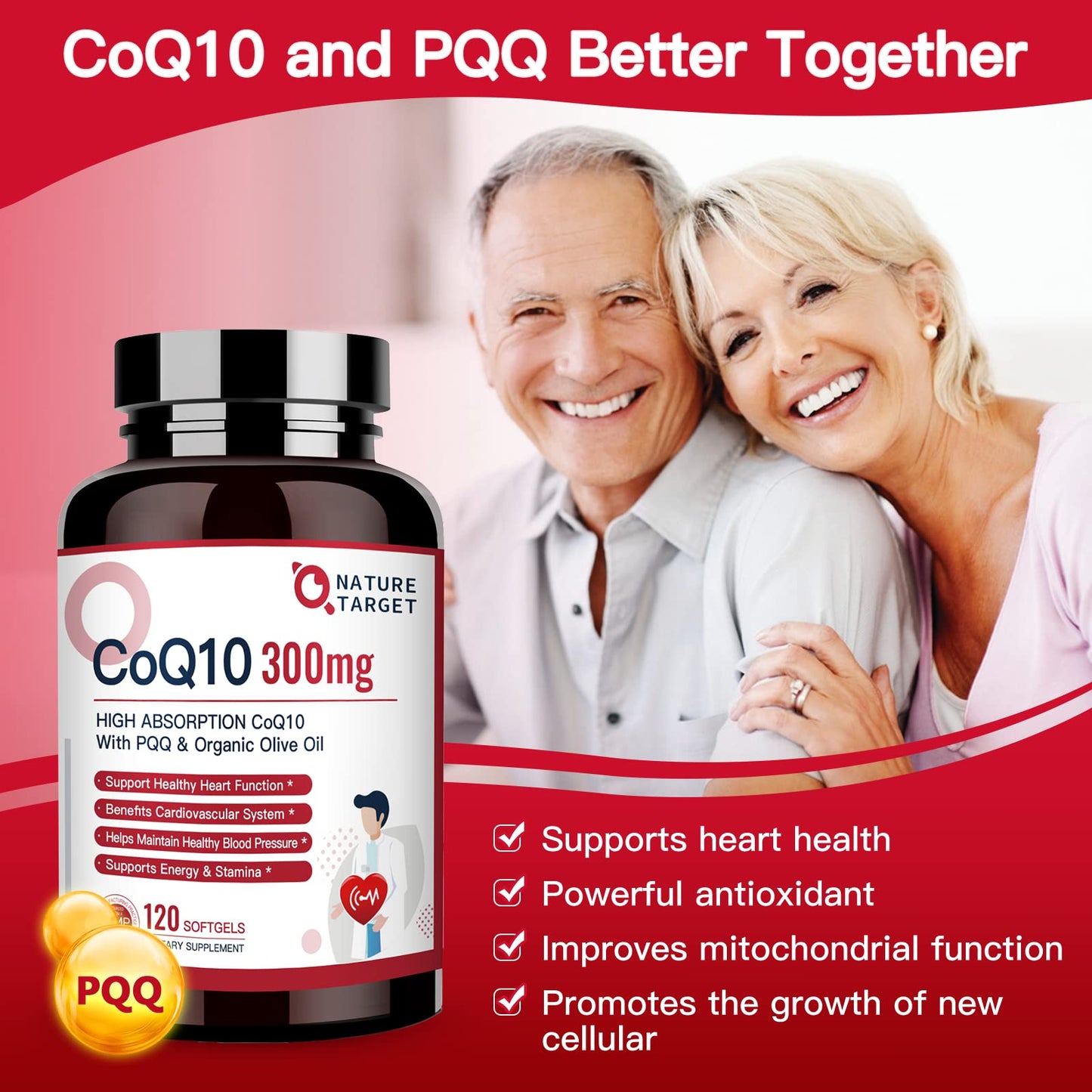 NATURE TARGET CoQ10-300mg-Softgels + PQQ with Organic-Olive-Oil - High Absorption NATURE TARGETUS supplements