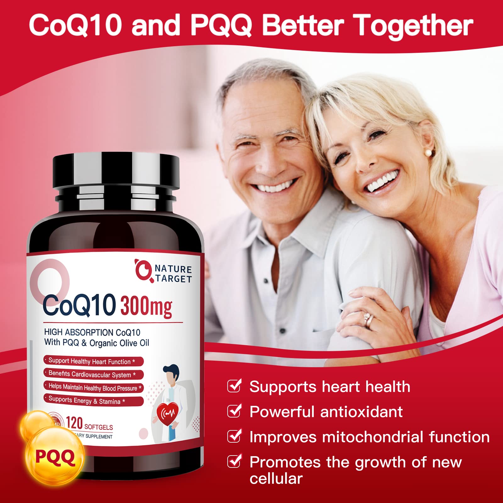NATURE TARGET CoQ10-300mg-Softgels + PQQ with Organic-Olive-Oil - High Absorption NATURE TARGETUS supplements