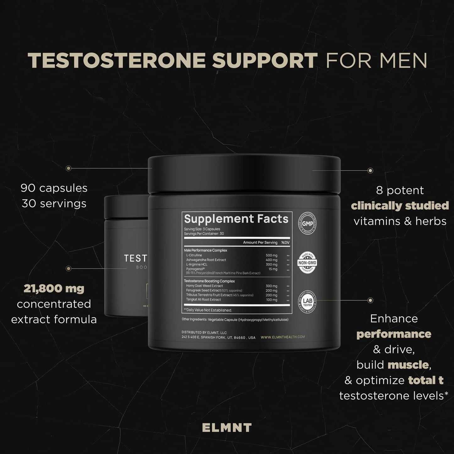 21,800mg Testosterone Booster for Men 8X Strength w. Ashwagandha, Tongkat Ali TERRA ELMNTUS supplements