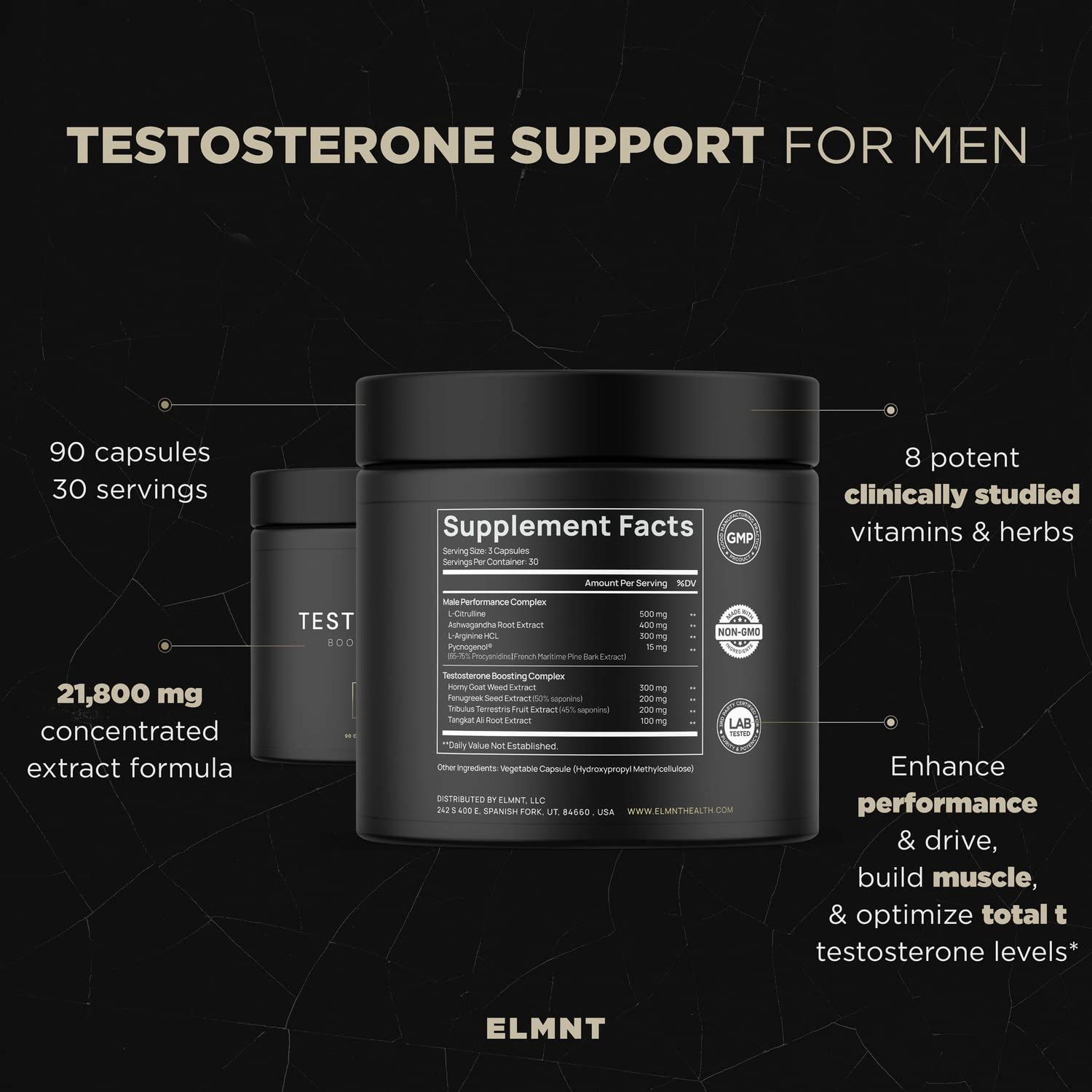 21,800mg Testosterone Booster for Men 8X Strength w. Ashwagandha, Tongkat Ali, Pycnogenol, Tribulus - Total T Male Enhancing Test Booster + Muscle Builder Workout Testosterone Supplement for Men TERRA ELMNTAu supplements
