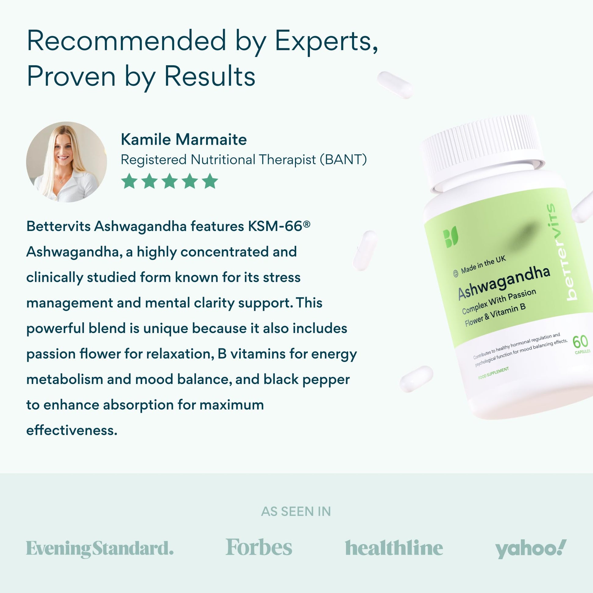 Bettervits Ashwagandha Complex with Passion Flower and Vitamin B – KSM-66® Organic Root Extract 800 mg – Supports Calm, Energy and Emotional Balance – 60 Capsules BettervitsAu supplements