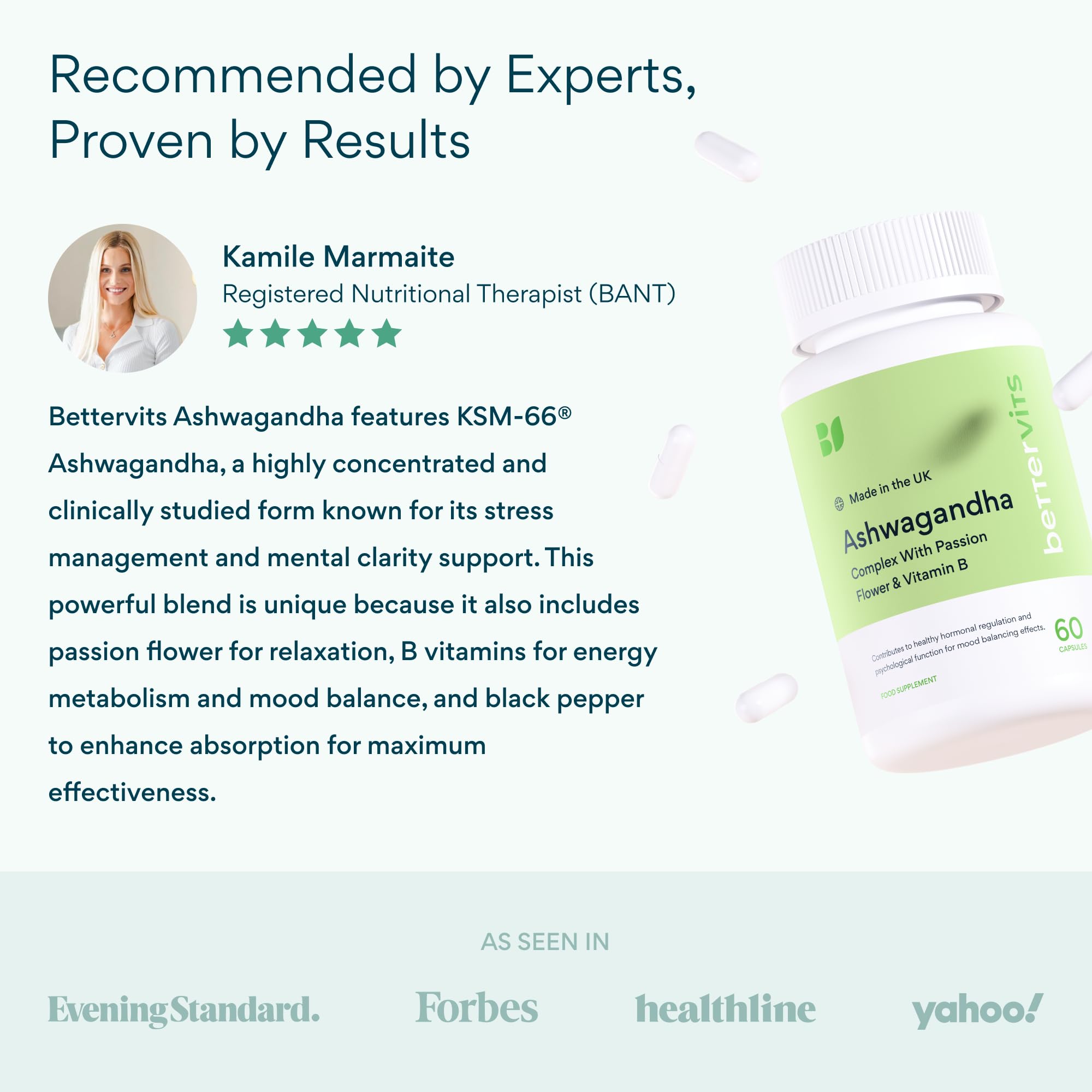 Bettervits Ashwagandha Complex with Passion Flower and Vitamin B – KSM-66® Organic Root Extract 800 mg – Supports Calm, Energy and Emotional Balance – 60 Capsules BettervitsAu supplements