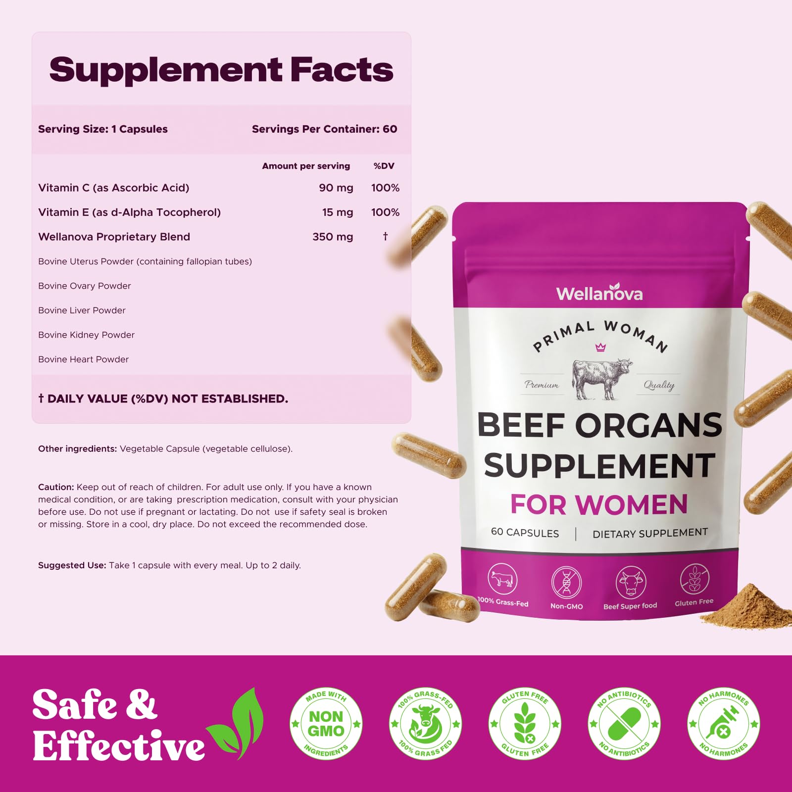 Primal Beef Organ Supplement for Women, Grass-Fed Ancestral Superfood Supplement with Uterus & Liver for Hormone Balance & Queen Energy - 60 Day Supply WellanovaAu supplements