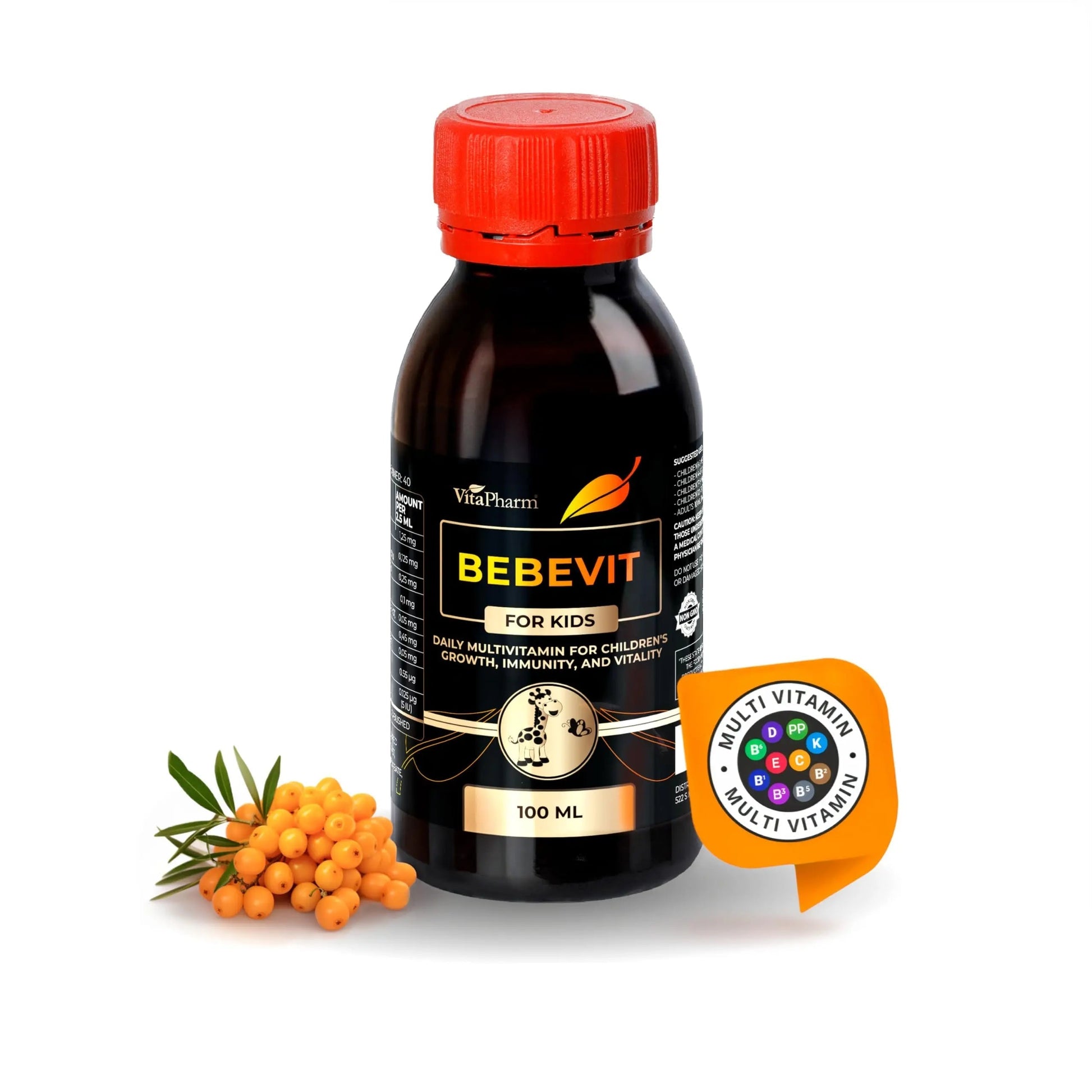 BEBEVIT Liquid Multivitamin for Kids – Sugar-Free & Non-GMO Formula with Vitamins A, C, D3, E, K2 & B-Complex – Daily Support for Growth, Immunity VitaPharmAu supplements