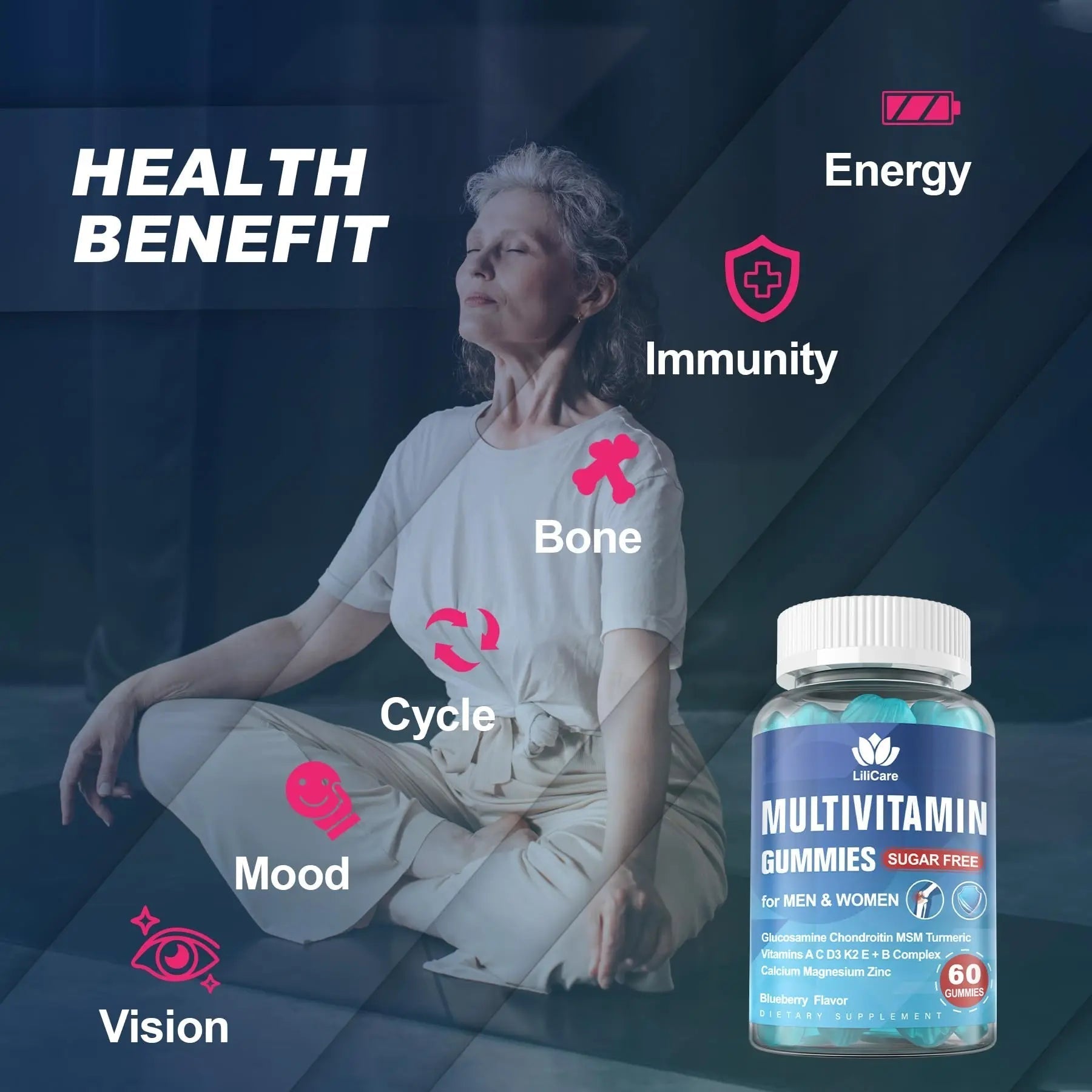 Methylated Multivitamin for Men/Women Gummies, Mens/Womens Multivitamin 50 Plus, with Glucosamine Chondroitin MSM Echinacea Sugar Free LILICAREAu supplements