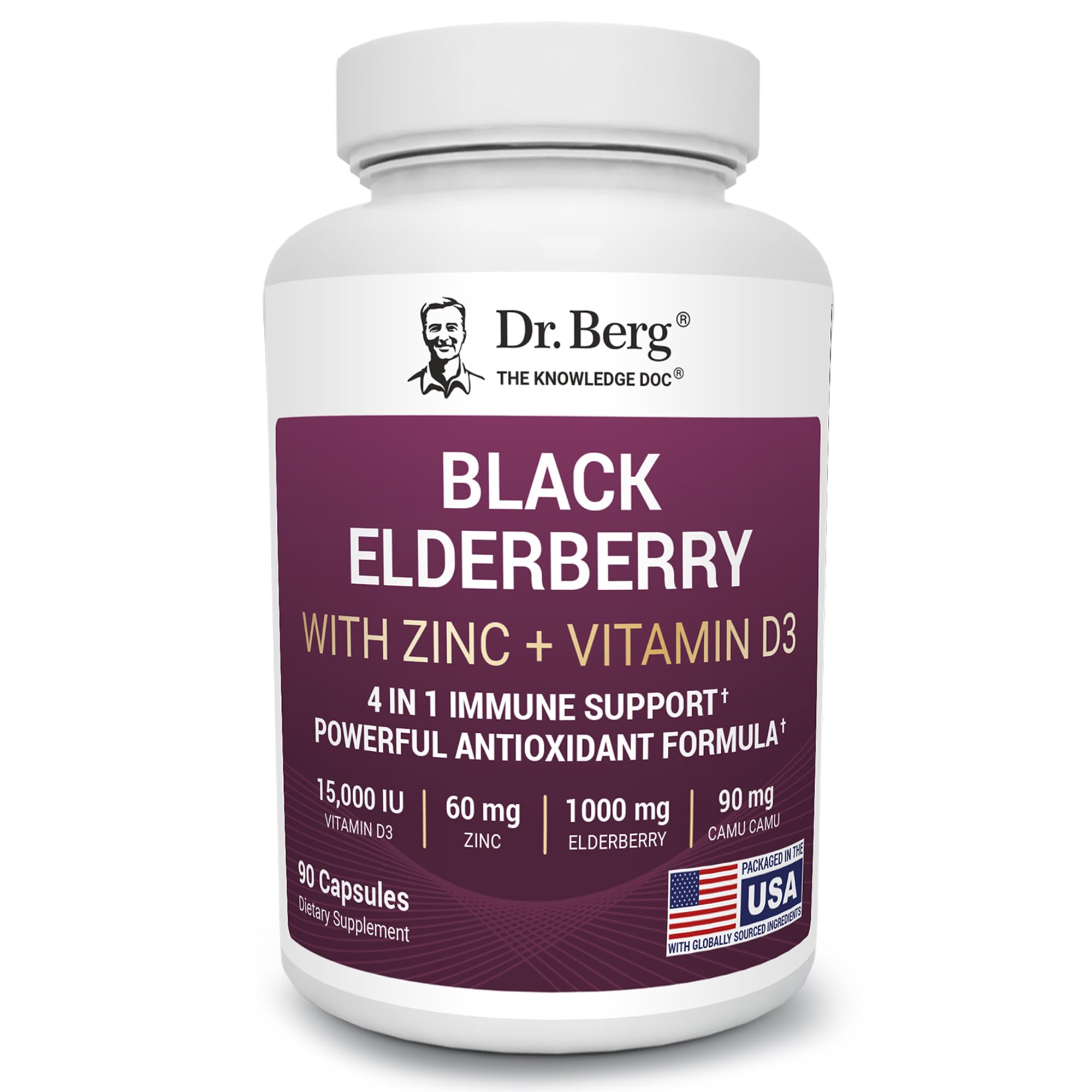 Dr. Berg Black Elderberry Capsules (Advanced Immune Support*) with 15,000 IU Vitamin D, 60 mg of Zinc, & 90 mg of Camu Camu - (4-in-1) Sambucus Elderberry Immune Support Supplement - 90 Capsules Dr. Berg NutritionalsAu supplements