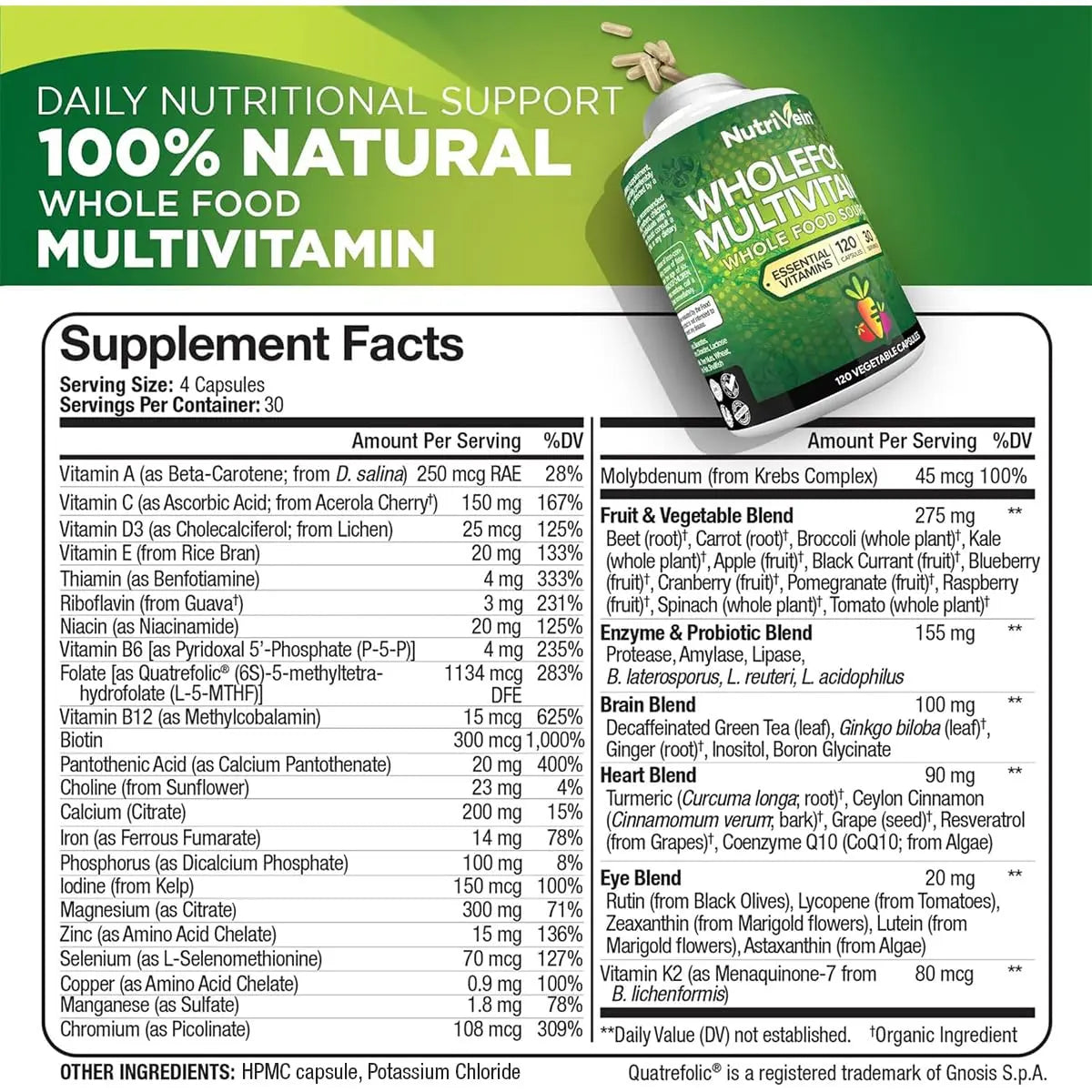 Nutrivein Whole Food Multivitamin for Men & Women – 120 Vegan Multivitamin Caps for Adults – Daily Energy, Immune & Heart Support NutriveinAu supplements