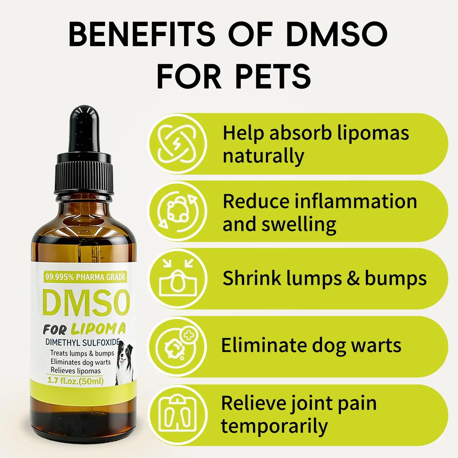 Topical 99.995% DMSO for Dogs Lipoma, Lipoma Treatment for Dogs, Reduce Fatty Lumps and Bumps Inflammation, Swelling, Dog Pain Relief, DMSO in Glass Bottle with Precision Dropper, 1.7 oz Jdicklarynz supplements