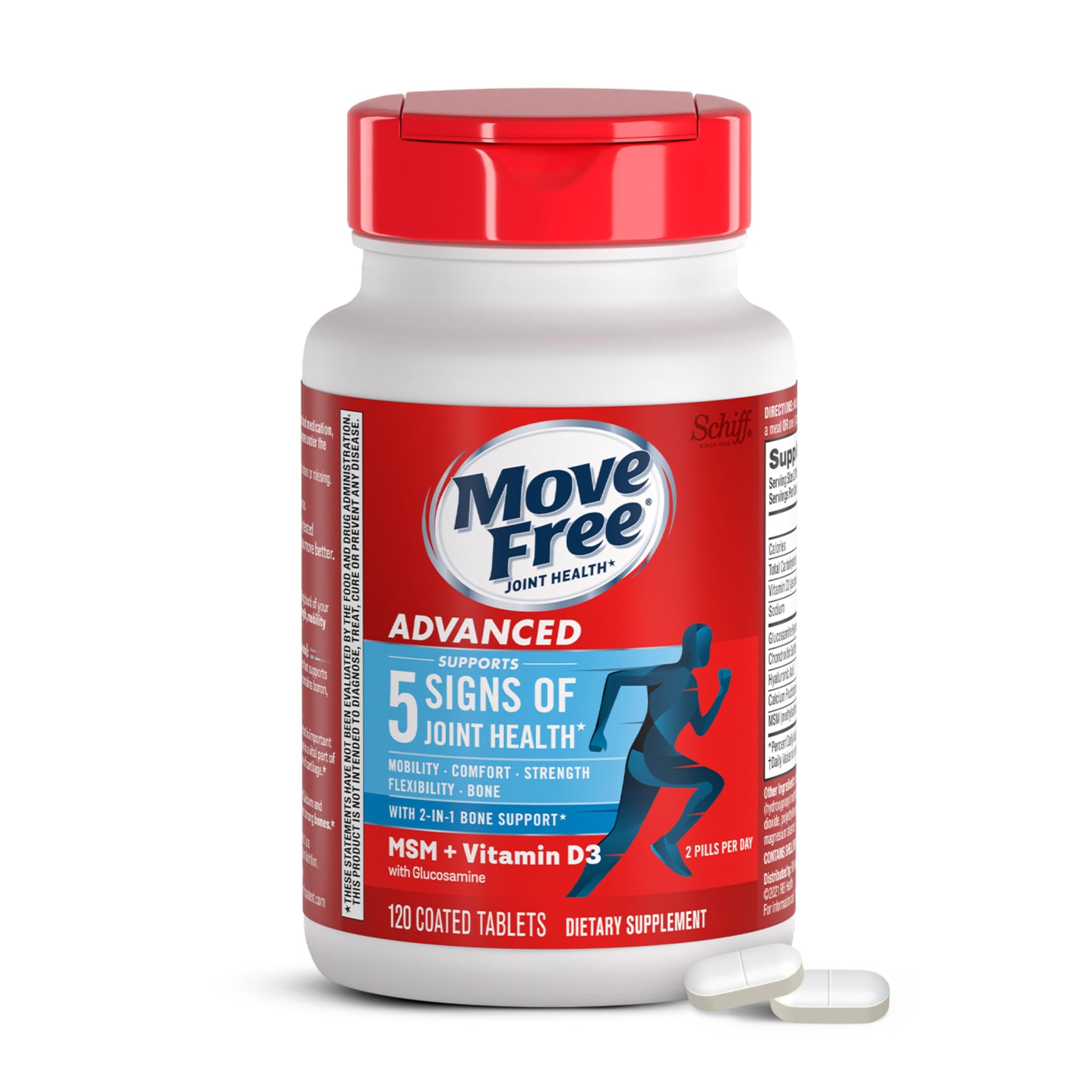 Move Free Advanced Glucosamine Chondroitin MSM + Vitamin D3 Joint Support Supplement, Supports Mobility Comfort Strength Flexibility & Bone + Immune Health - 120 Tablets (40 servings)* Move FreeAu supplements