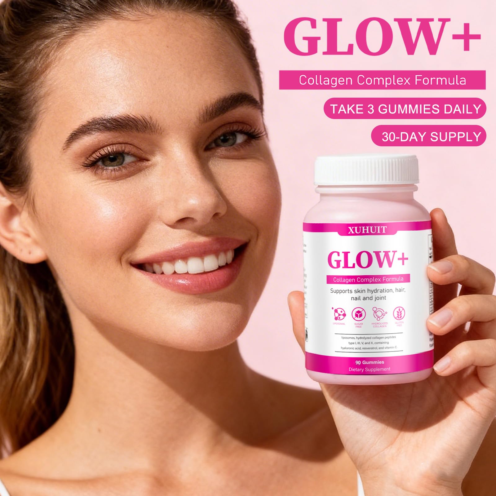PBZPBZ Glow Collagen Gummies with Hyaluronic Acid & Resveratrol | Gentle Support for Skin, Hair & Nail Care | Non-GMO | 90 Count (1) PBZPBZAu supplements