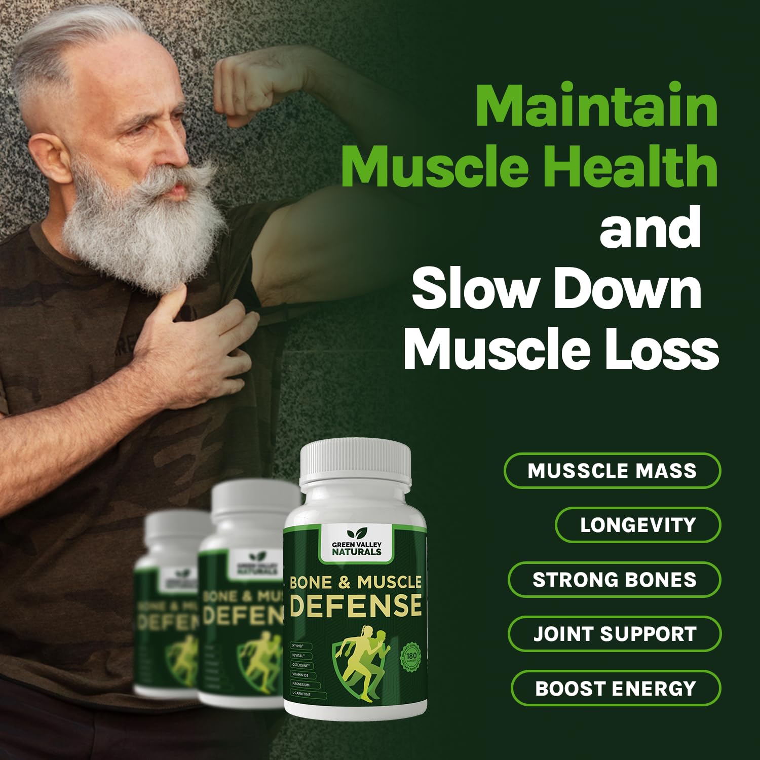 Green Valley Naturals Bone & Muscle Defense Supplement – Bone Health, Muscle Support & Joint Mobility Formula with MyHMB, Magnesium, Vitamin D3 & L-Carnitine for Daily Wellness, 60 Capsules GREEN VALLEY NATURALSAu supplements