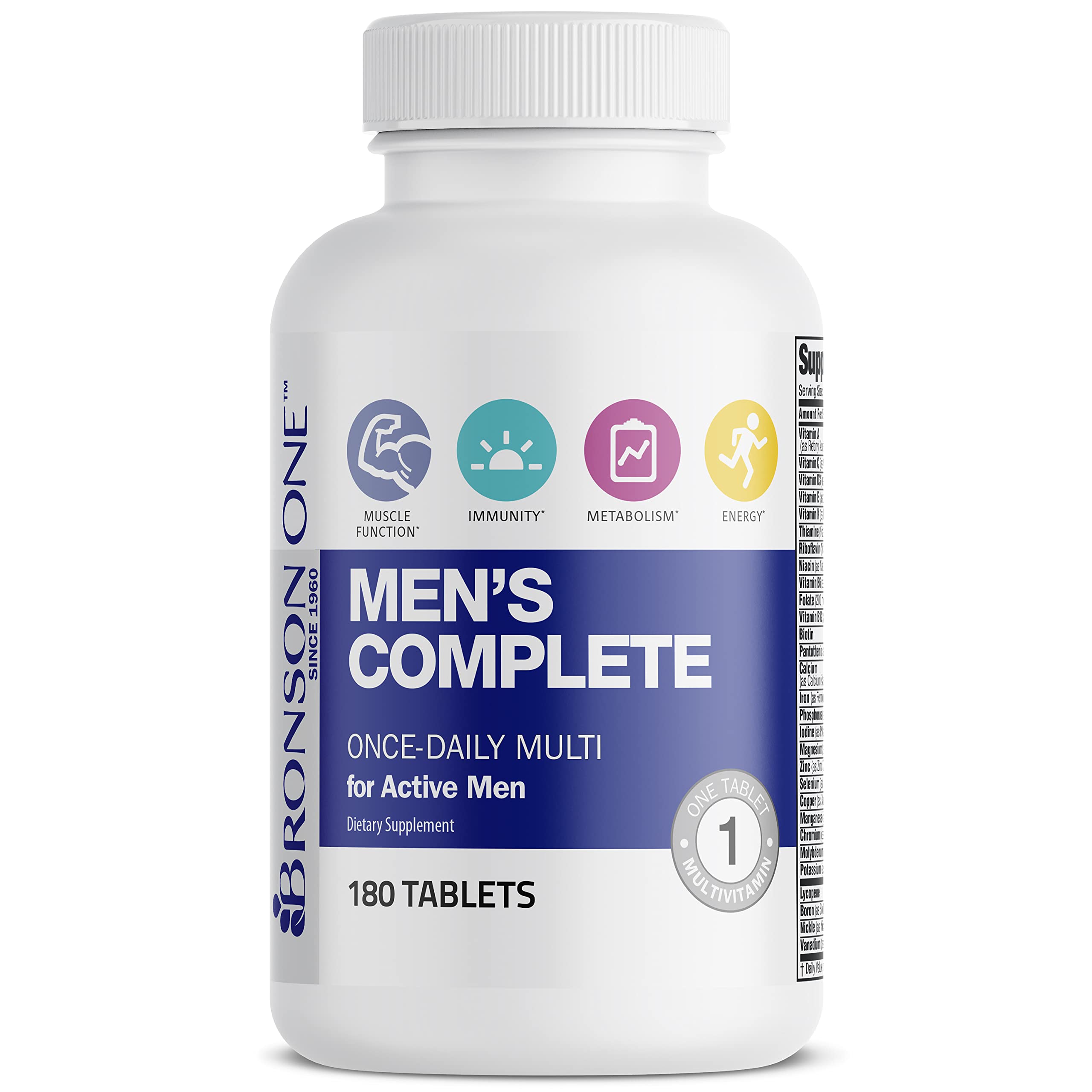 Bronson ONE Daily Men’s Complete Multivitamin Multimineral Once-Daily Multi for Active Men, 180 Tablets BronsonAu supplements