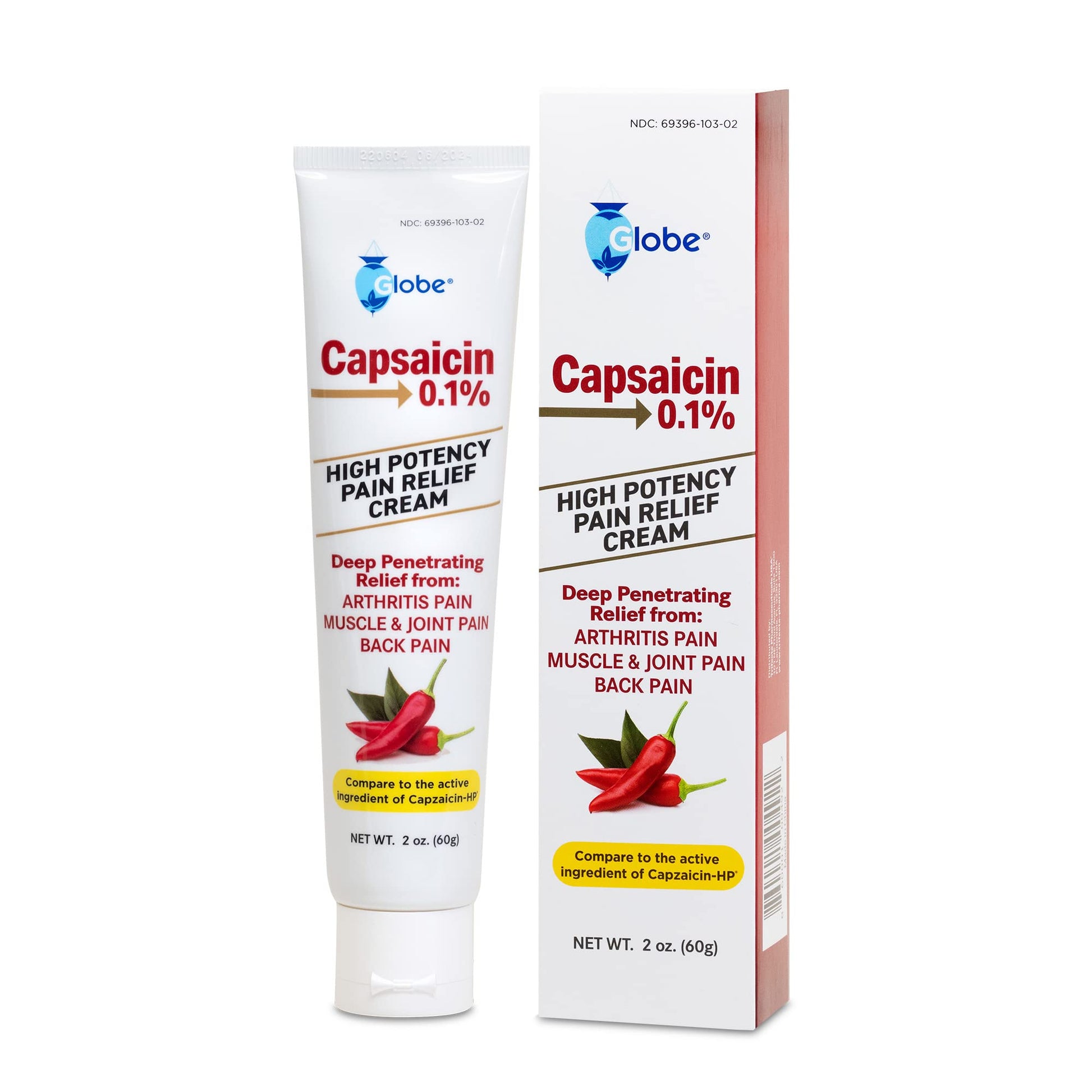 Globe (3 Pack) Capsaicin 0.1% High Potency Pain Relief Cream, Unscented (2 oz) Deep Penetrating Relief from: Arthritis, Muscle, Joint and Back Pain GlobeAu supplements