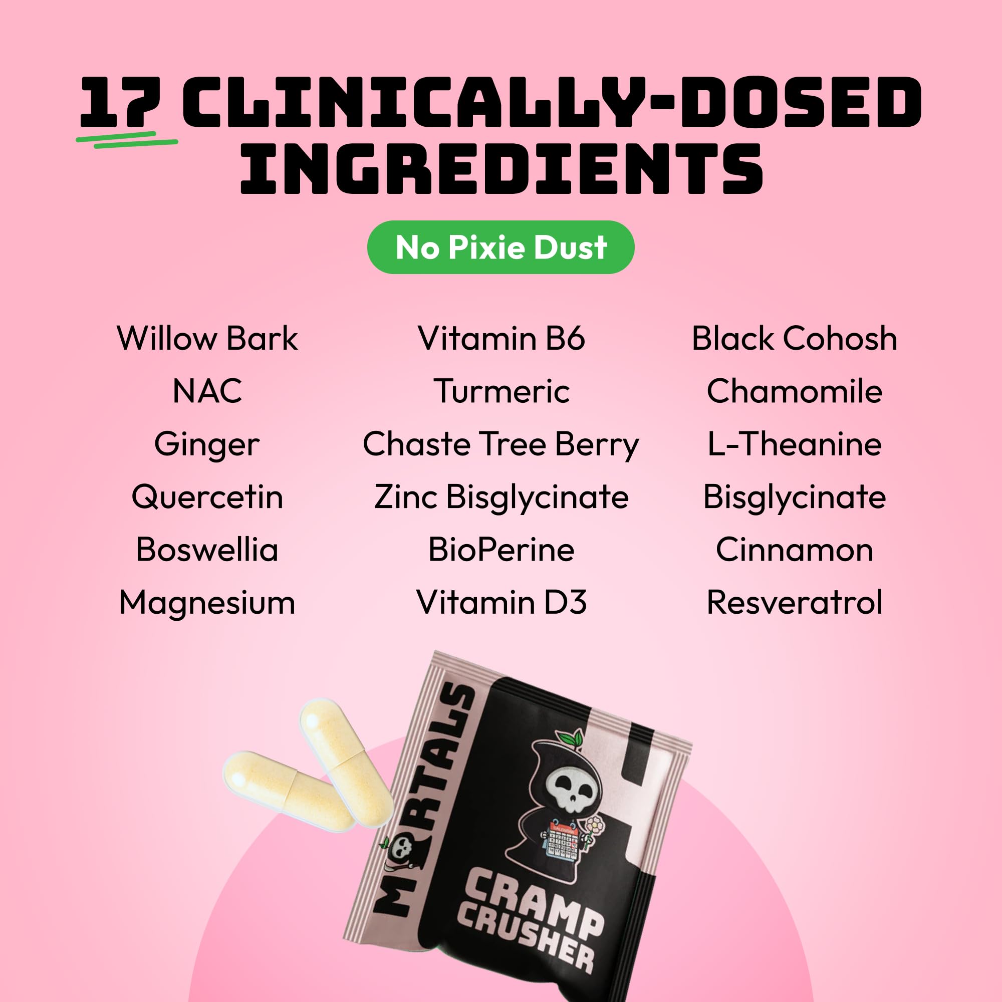 Mortals Cramp Crusher, Supports Bloating Relief for Women, Chasteberry, Magnesium Bisglycinate, Vitamin B6, Black Cohosh, Women's Hormone Balance Supplement, PMS Relief, (50 Capsules) MortalsAu supplements