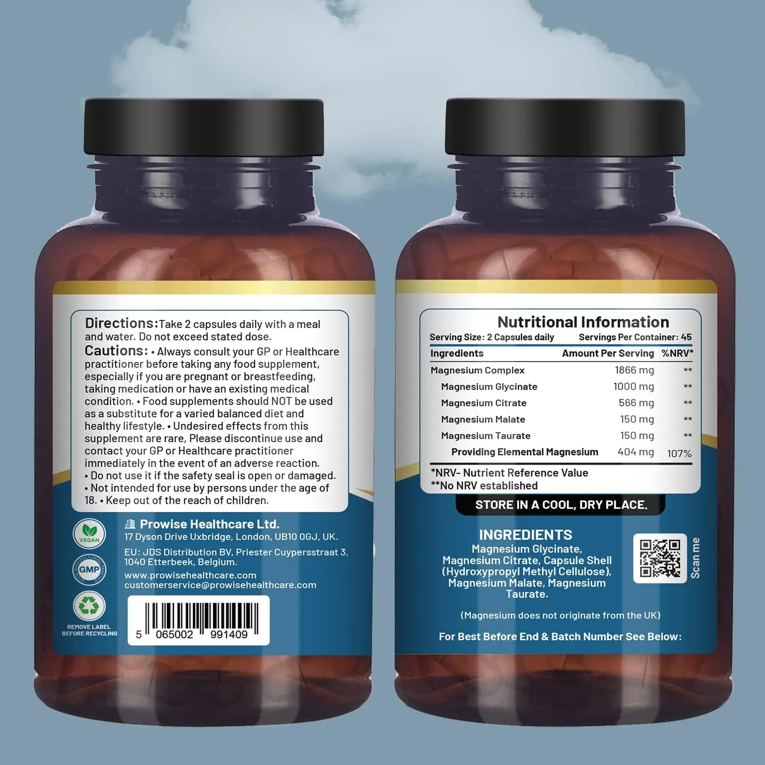Magnesium Glycinate Complex 4 in 1-1866mg per Serving | Precise 404mg Elemental Magnesium dose | Added Magnesium Glycinate, Citrate, Malate & Taurate | 90 Vegan Capsules - by Prowise PH PROWISE Healthcarenz supplements