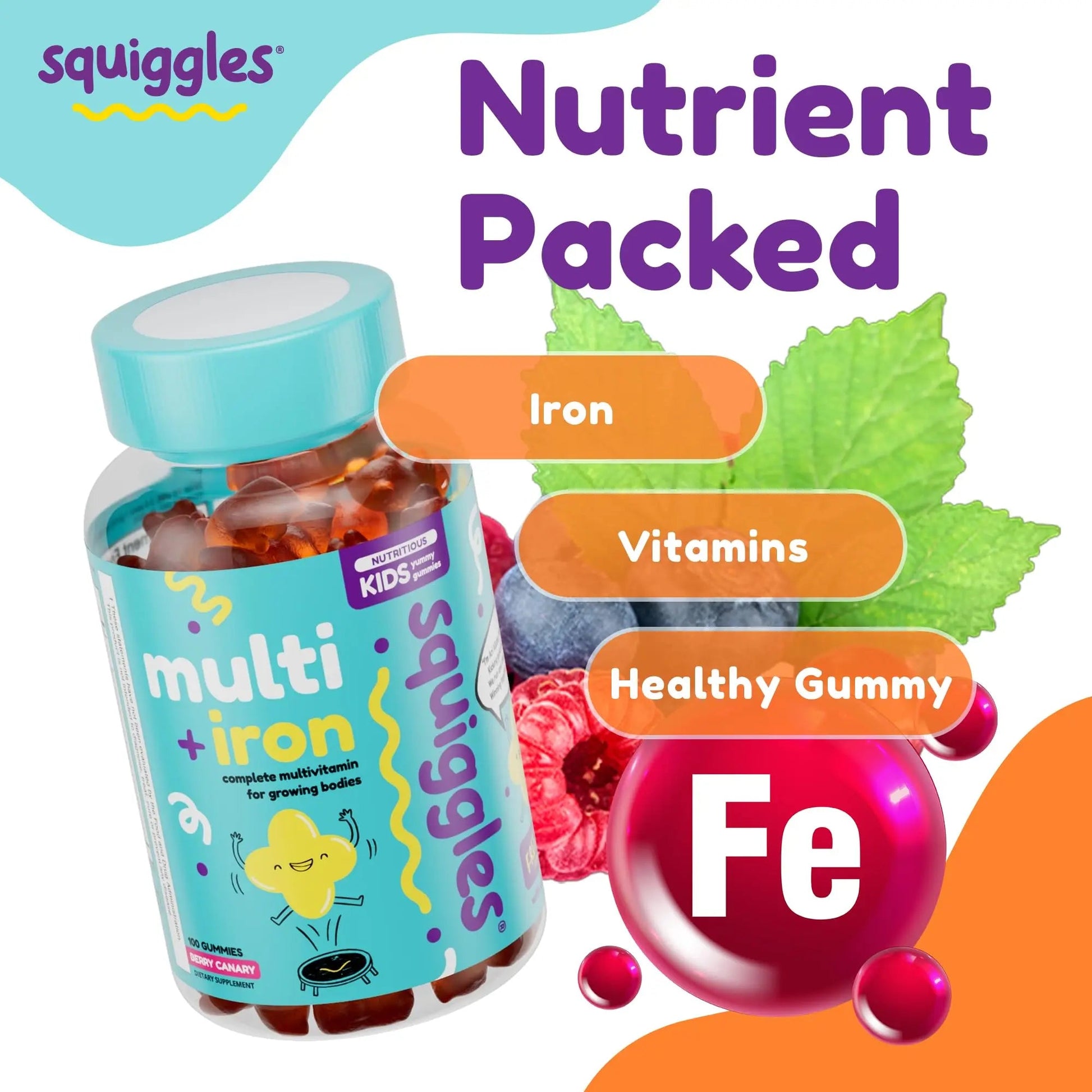 Squiggles Kids Multivitamin + Iron Gummies - Low Sugar Gummy Vitamins with Iron Supplements for Kids SquigglesAu supplements