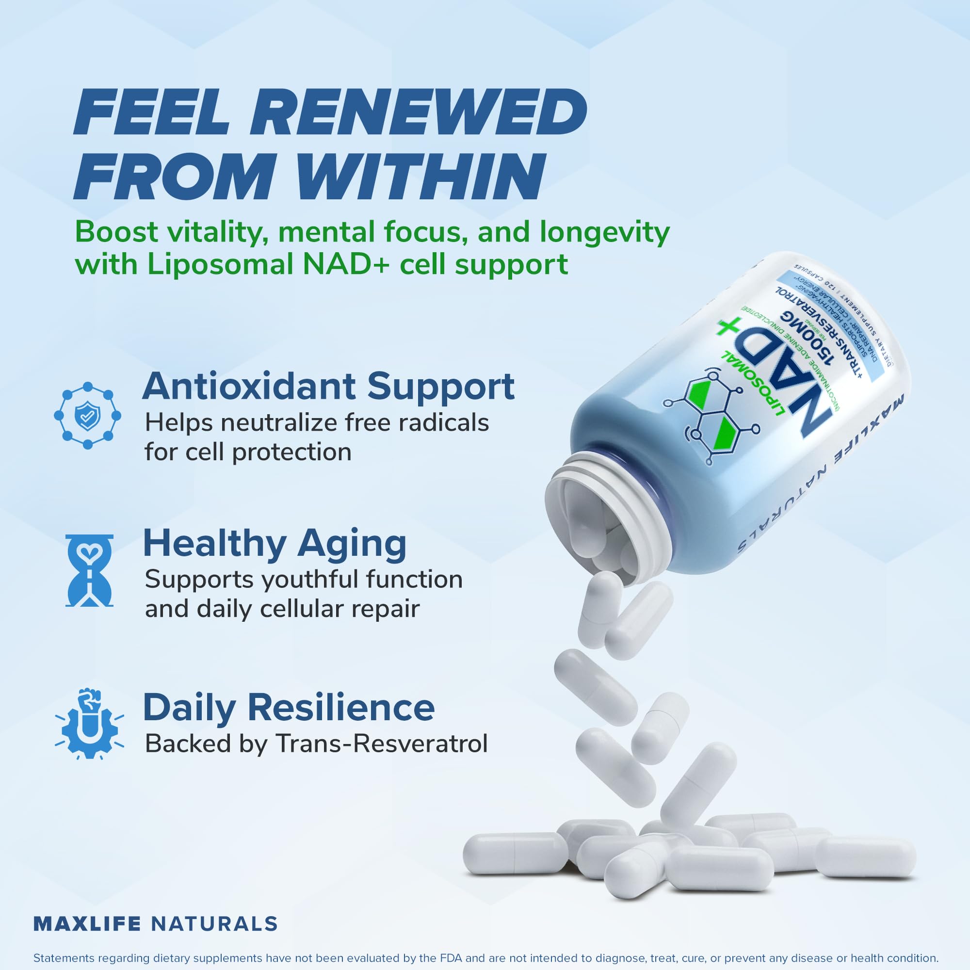 Liposomal NAD+ Trans-Resveratrol Supplement 1500mg - 120 Capsules - Liposomal NAD Supplements for Women and Men, High Purity-NAD Cell Regenerator, Cognitive & Anti Aging Supplement for Women & Men MAXLIFE NATURALSAu supplements