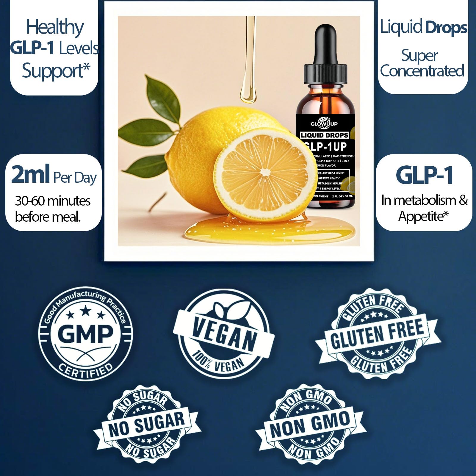 GLP-1 Supplement for Women & Men, 9-in-1 Naturally GLP-1 Support w. Berberine HCI Cyelon Cinnamon Green Tea Eriocitrin, GLP1 for Gut Digestion Metabolic, GLP-1 Drops 6X Stronger Than Capsules GLOVVUUPAu supplements