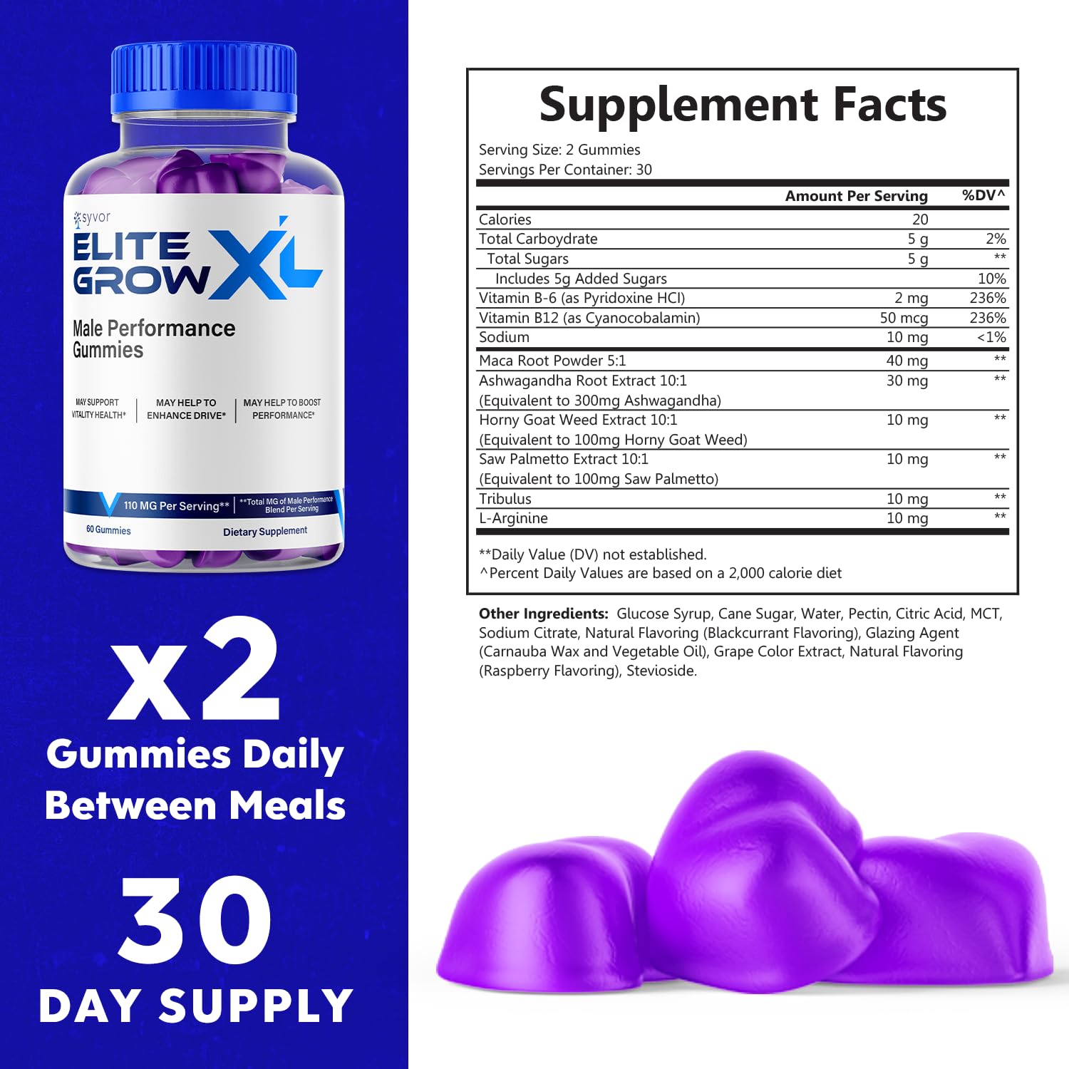 Elite Grow XL Gummies, Elite GrowXL Maximum Strength Gummy Supplement, Elite Grow X L All Natural Advanced Formula Gummys Chewable Vitamin EliteGrow Delicious Premium Once Daily Gummes (60 Gummies) SyvorAu supplements