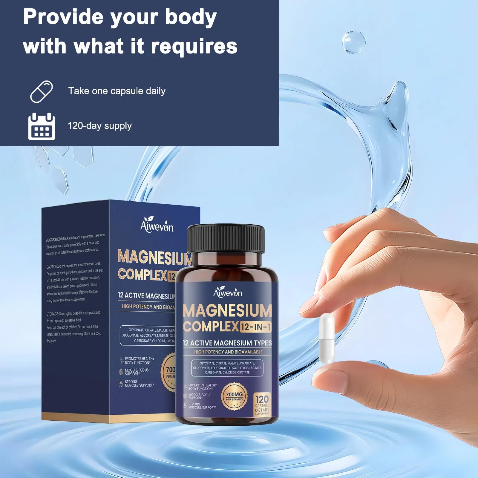Magnesium Complex 700mg, 12 in 1 Magnesium Supplement with Glycinate, Citrate, Malate, Oxide, Taurate & Orotate, High Absorption Magnesium for Sleep, Muscle, Nerve & Heart Support, Vegan, 120 Capsules Aiwevonnz supplements