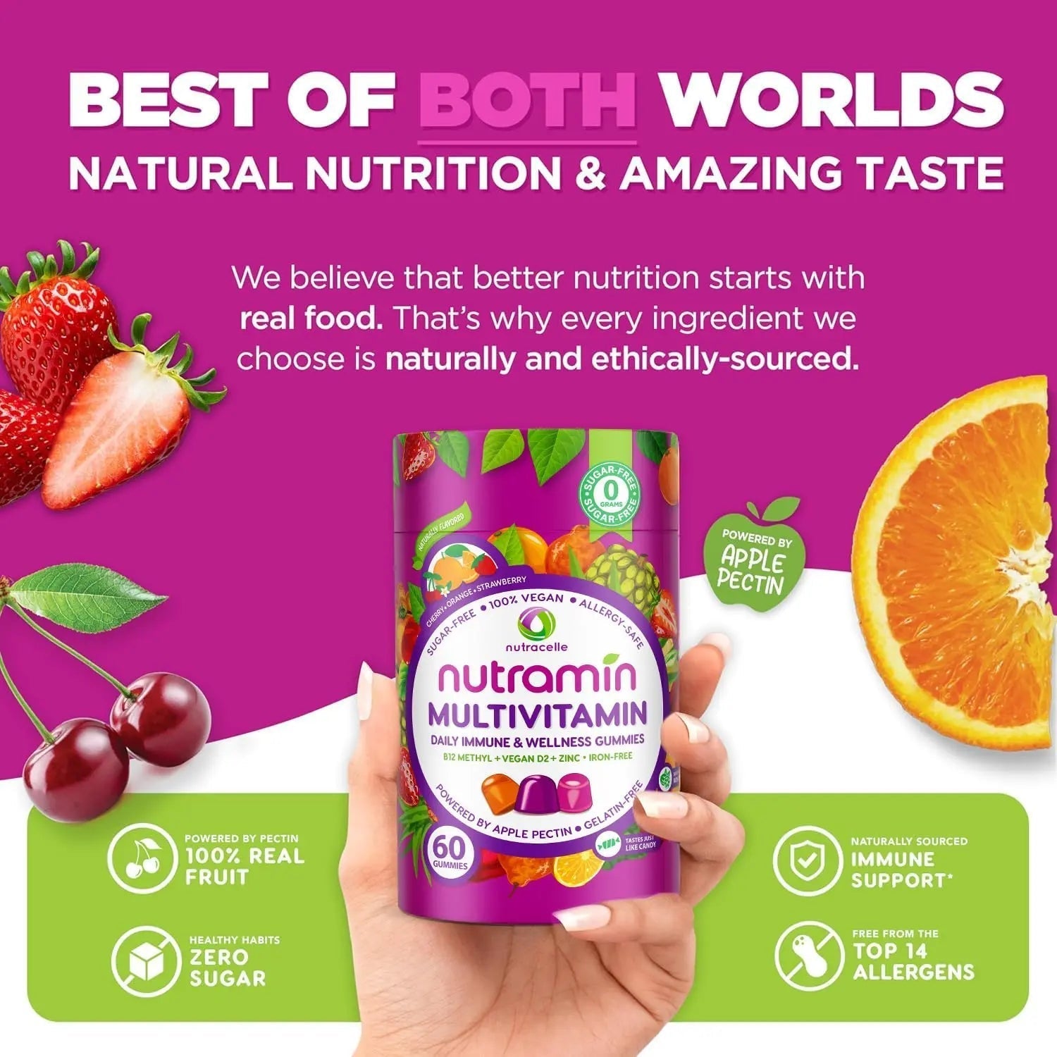 NUTRAMIN Daily Vegan Keto Multivitamin Gummies Non-GMO Natural Vitamin C D + Zinc for Immunity, Plant-Based, Sugar-Free, Nut-Free NutracelleAu supplements