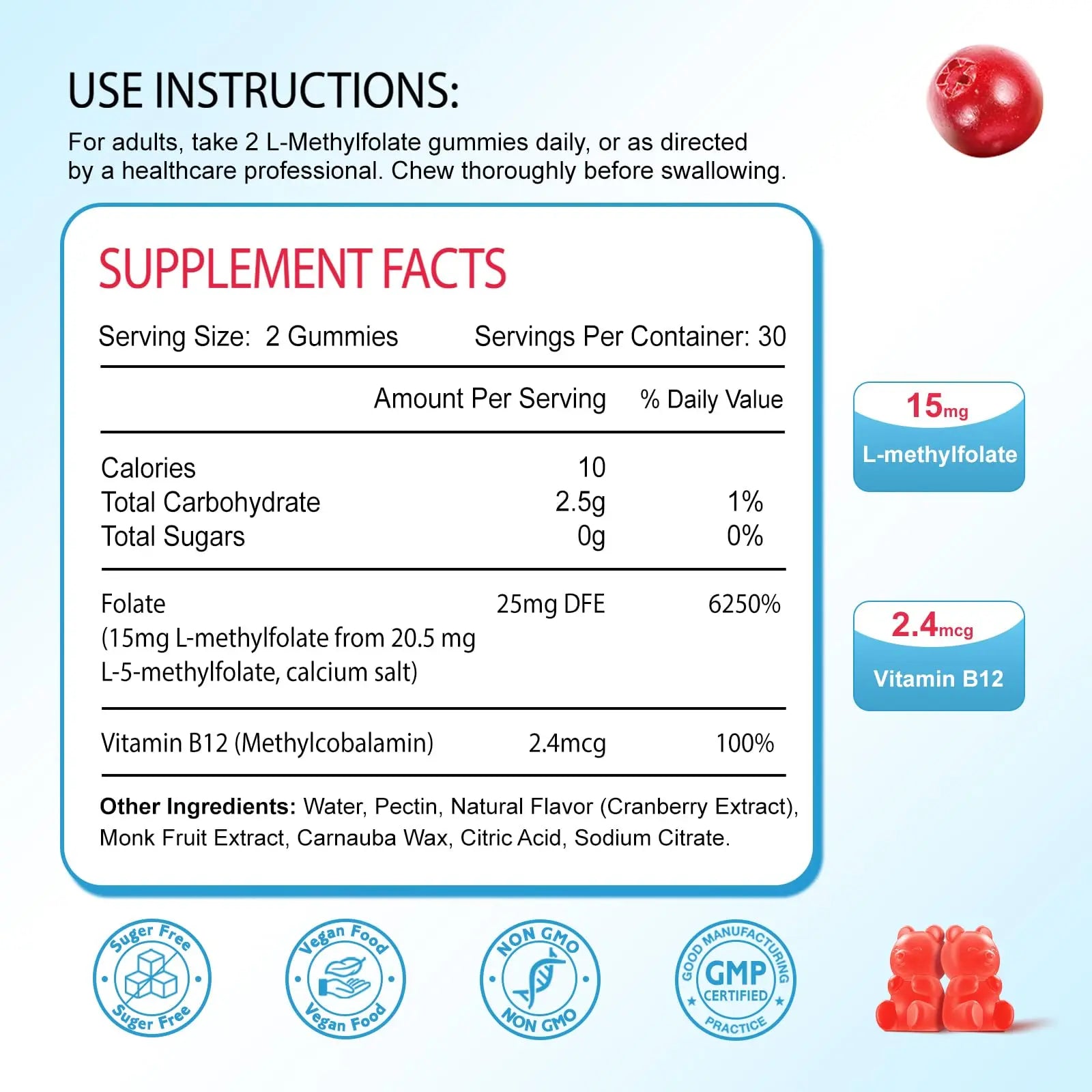 Zetelixia 2 Pack L-Methylfolate 15mg & Methyl B12 Gummies, Folate Supplement for Brain Health, Mood & Immunity, DNA Synthesis & Repair ZetelixiaAu supplements