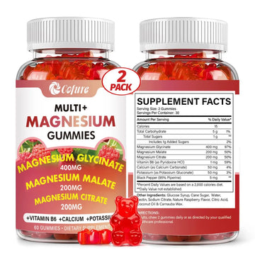 Cofure Triple Magnesium Complex 900 mg, Magnesium Glycinate, Citrate, Malate with Potassium, Calcium, Vitamin B6 for Calm & Sleep - Vegan, Non-GMO, Gluten Free - 120 Raspberry Gummies for Adults CofureAu supplements