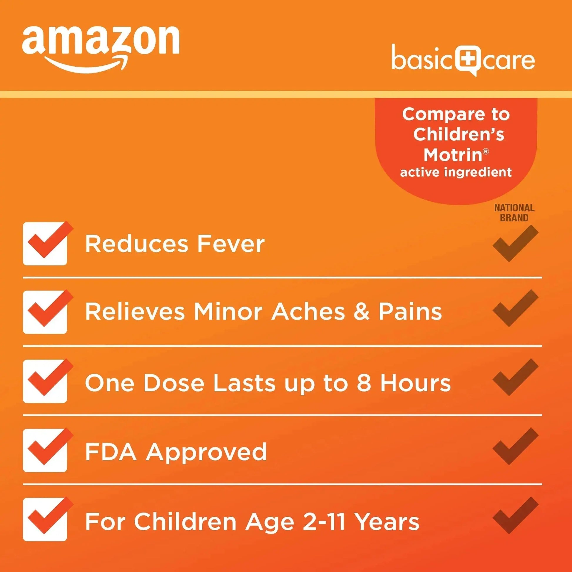 Amazon Basic Care Children's Ibuprofen Chewable Tablets 100 mg, Orange Flavor, Dye Free, Pain Reliever and Fever Reducer (NSAID), For Ages 2-11, 24 Count Amazon Basic CareAu supplements