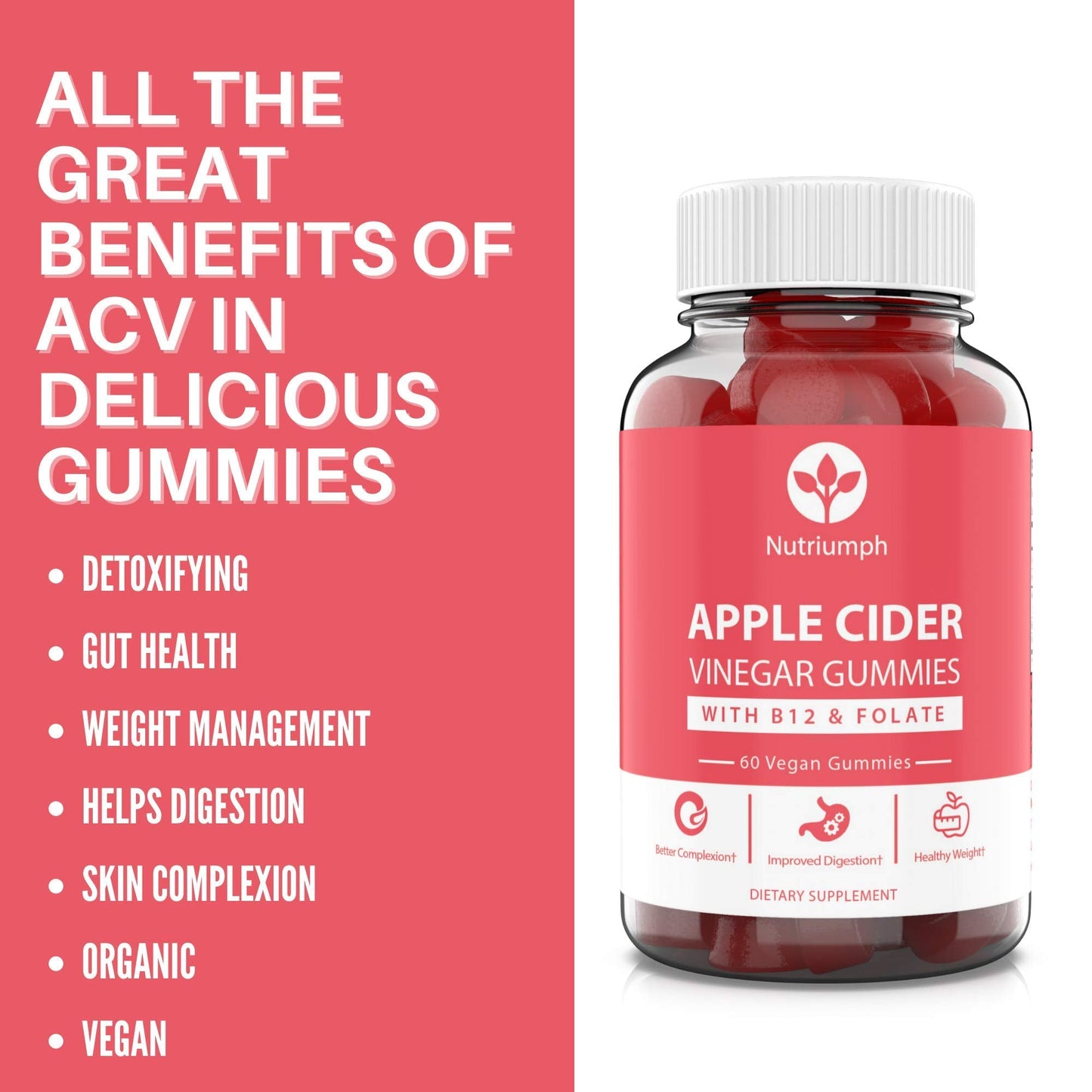 Nutriumph Apple Cider Vinegar Gummies with The Mother Vegan – Weight Loss, Detox NutriumphUS supplements